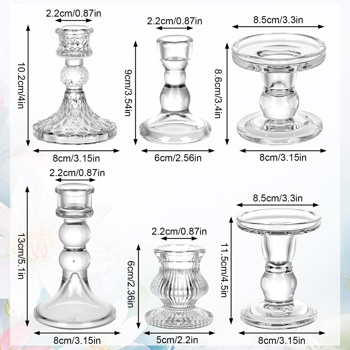 Potchen 8 Pieces Glass Taper Candle Holders Clear Short Stripe Taper Candlestick Holders Bulk Elegant Glass Candle for Table Centerpiece Wedding Christmas Party Decor Festival Home Decoration