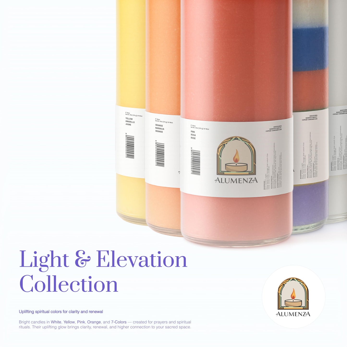 Alumenza Bulk 3 Pack Purple 7 Day Candles in Glass Jar – Paraffin Wax, Clean Burning Unscented | Large & Tall Devotional Prayer Pillar Candles for Home, Memorial, Spells, Long Lasting