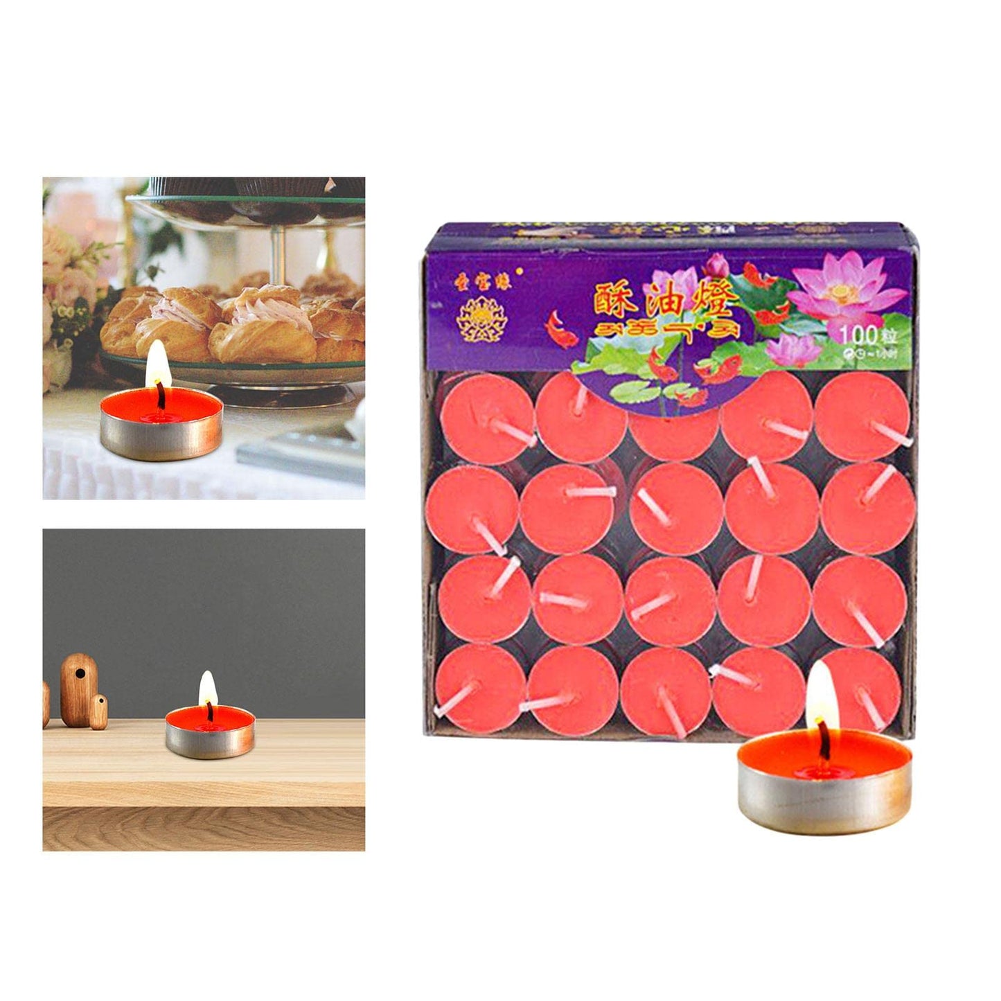 Gcljlmy 100x Smokeless Round Candles 1H Long Burning Tea Light Tibetan Buddhist Church Tealight Ghee Butter Lamp Candles for Meditation Wedding Rituals Altars (Red)