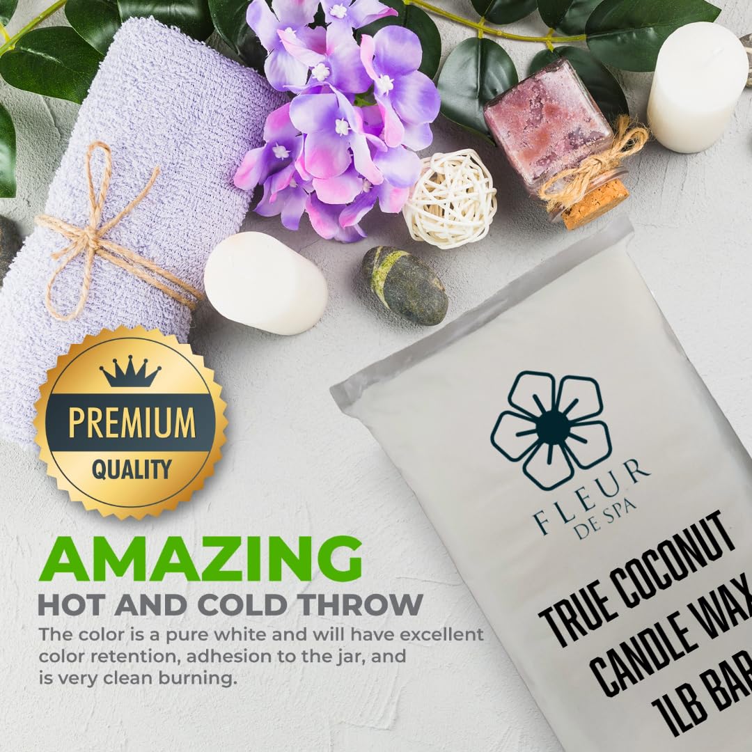 Coconut Candle Wax 6lb by FLEUR DE SPA – Premium All-Natural Coconut Wax Blend – Made in USA – Clean Burn, Great Scent Throw – for DIY Candle Making (6 Pound Box)