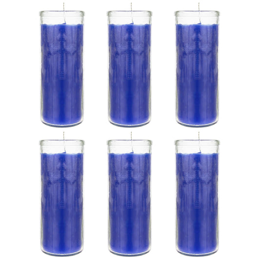 Mega Candles 6 pcs Unscented Blue Dual Cross Glass Container Altagraciano Devotional Prayer Candles, Premium Wax Candle 3 Inch x 7.25 Inch, Sanctuary, Vigils, Prayers, Blessings, Religious, Memorials