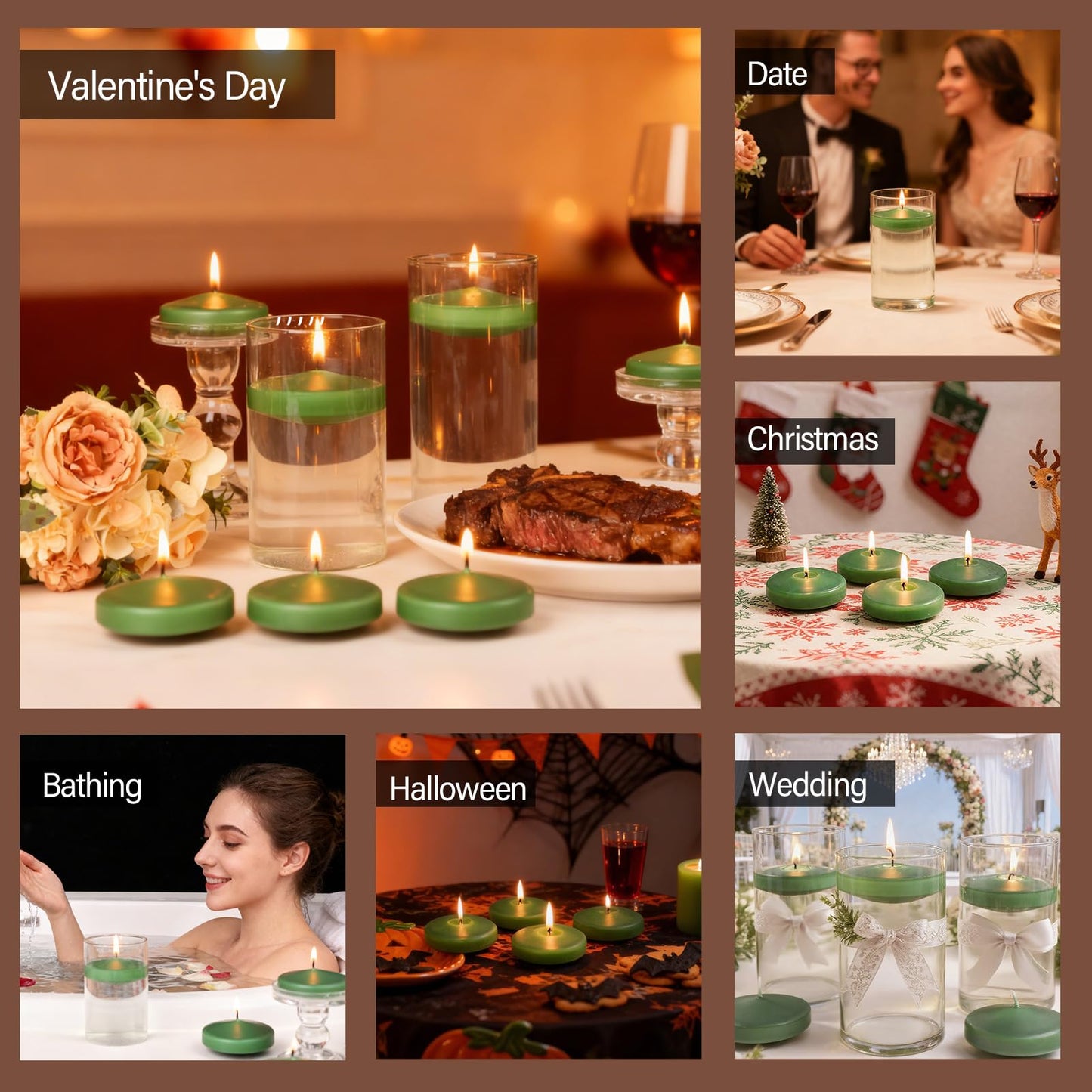 3 inch Floating Candles 36 Packs Green Floating Candle for Centerpieces 8-9 Hours Floating Candles 3” Water Candles for Cylinder Vases, Pool, Wedding, Christmas