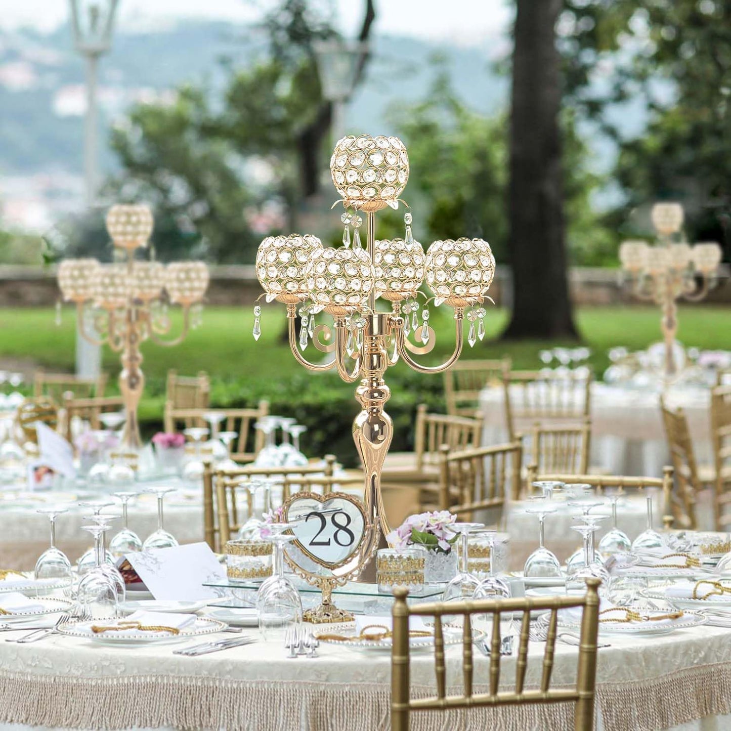 5 Pcs Metal Flower Candle Holder Leaves, 4.3 Inch Metal Candle Stand Accessories with 3 Hanging Holes for Crystal Pendants, Suitable for Candlesticks and Candelabra (Gold, 3.9"-5pcs)