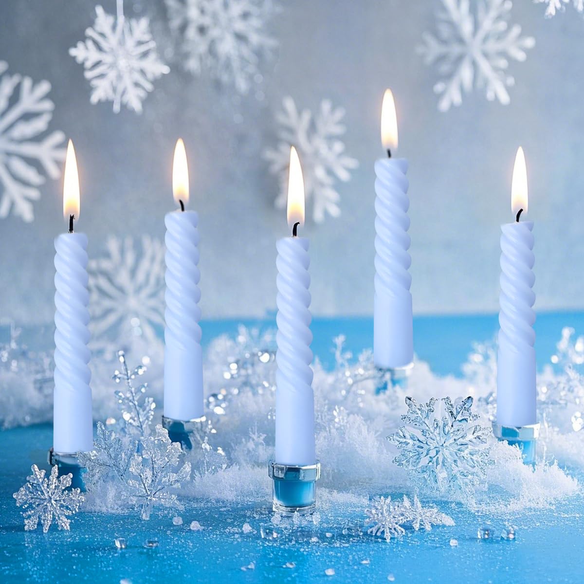 6 Pack 10 Inch Baby-Blue Spiral Taper Candles for Hanukkah and Winter Home Decoration, Unscented Dripless Twisted Candlesticks for Dinner Beach-Themed Decor Relaxation and Meditation