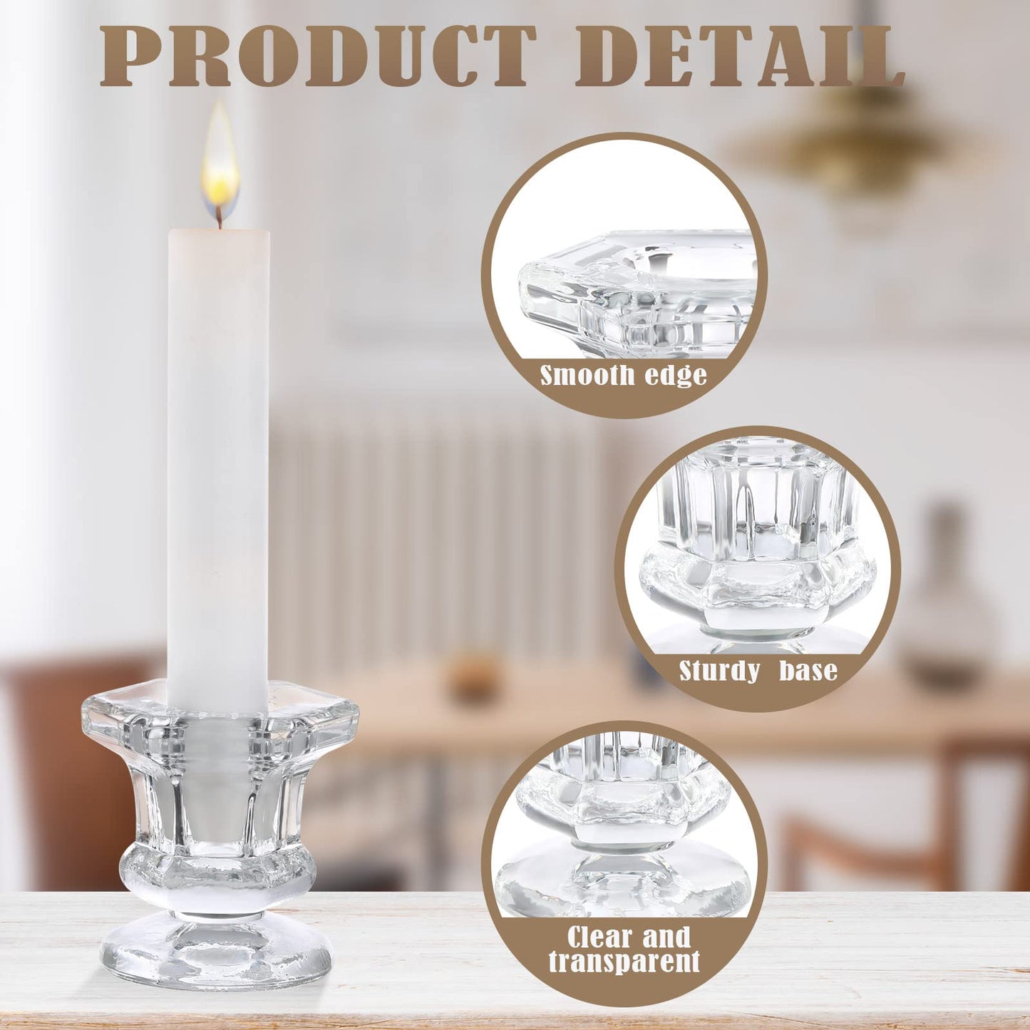Potchen 18 Sets Glass Candle Holders Bulk Wedding Crystal Candlestick Holders Taper Candle Stands Table Centerpiece for Wedding, Baby Shower, Birthday Party Decorations(Clear,18 Pieces)
