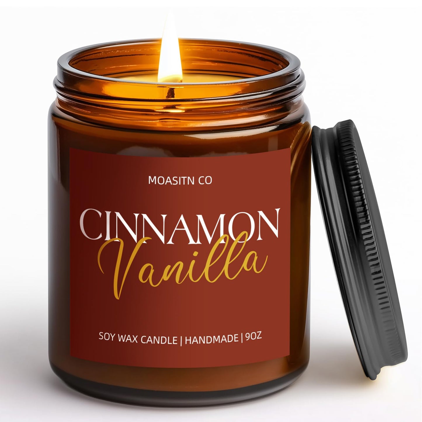 Cinnamon Vanilla Candle for Home Scented| Organic Soy Non Toxic Candles| Long Clean Burning Aromatheraphy Jar Candel for Women Men for Autumn,Winter, Halloween,Thanksgiving,Relaxing| 9oz