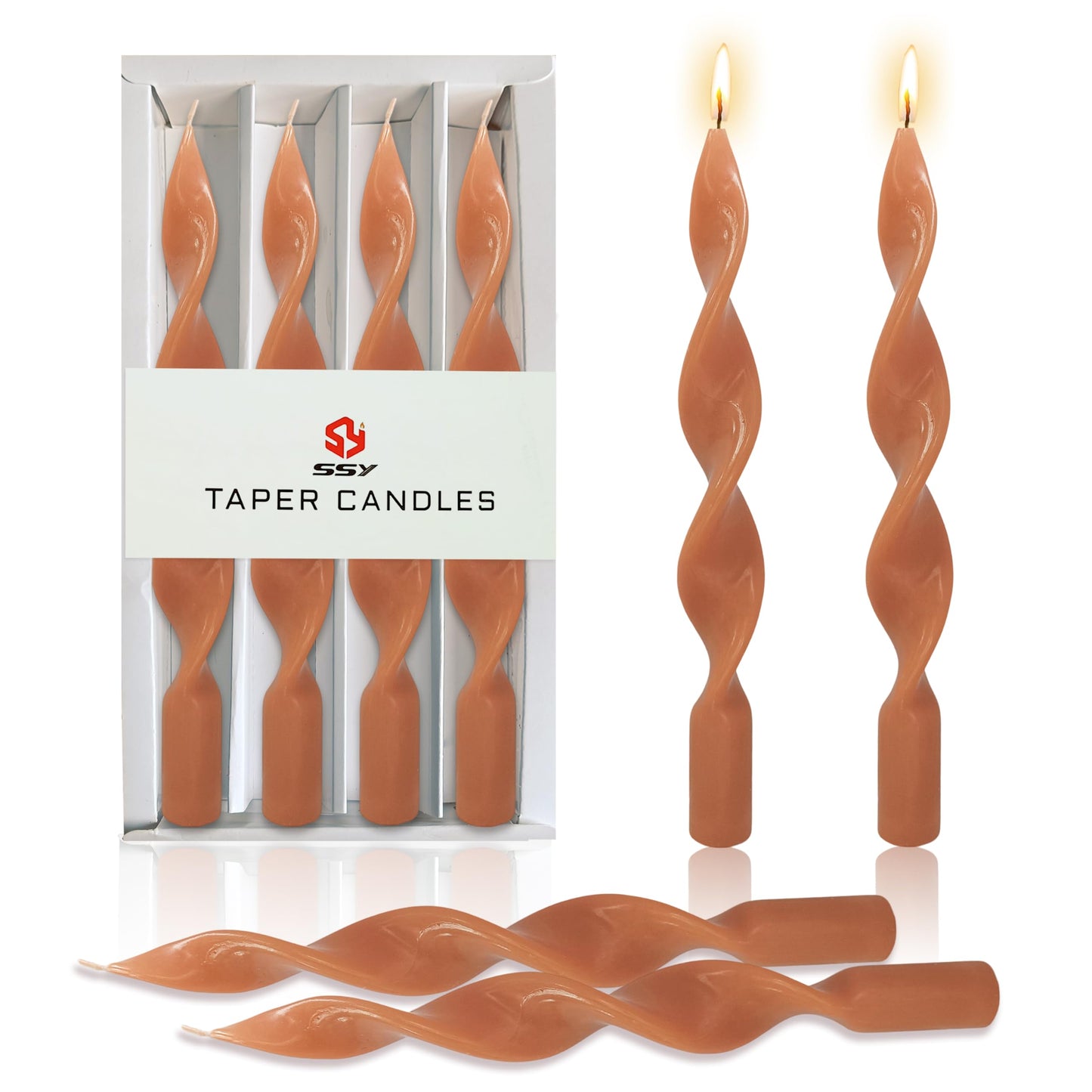 Spiral Taper Candles Set of 4, 10 Inch Terracotta Handmade Candle Stick, Unscented Tapered Candles, Twisted Candles for Wedding Dinner Home Decor Gift