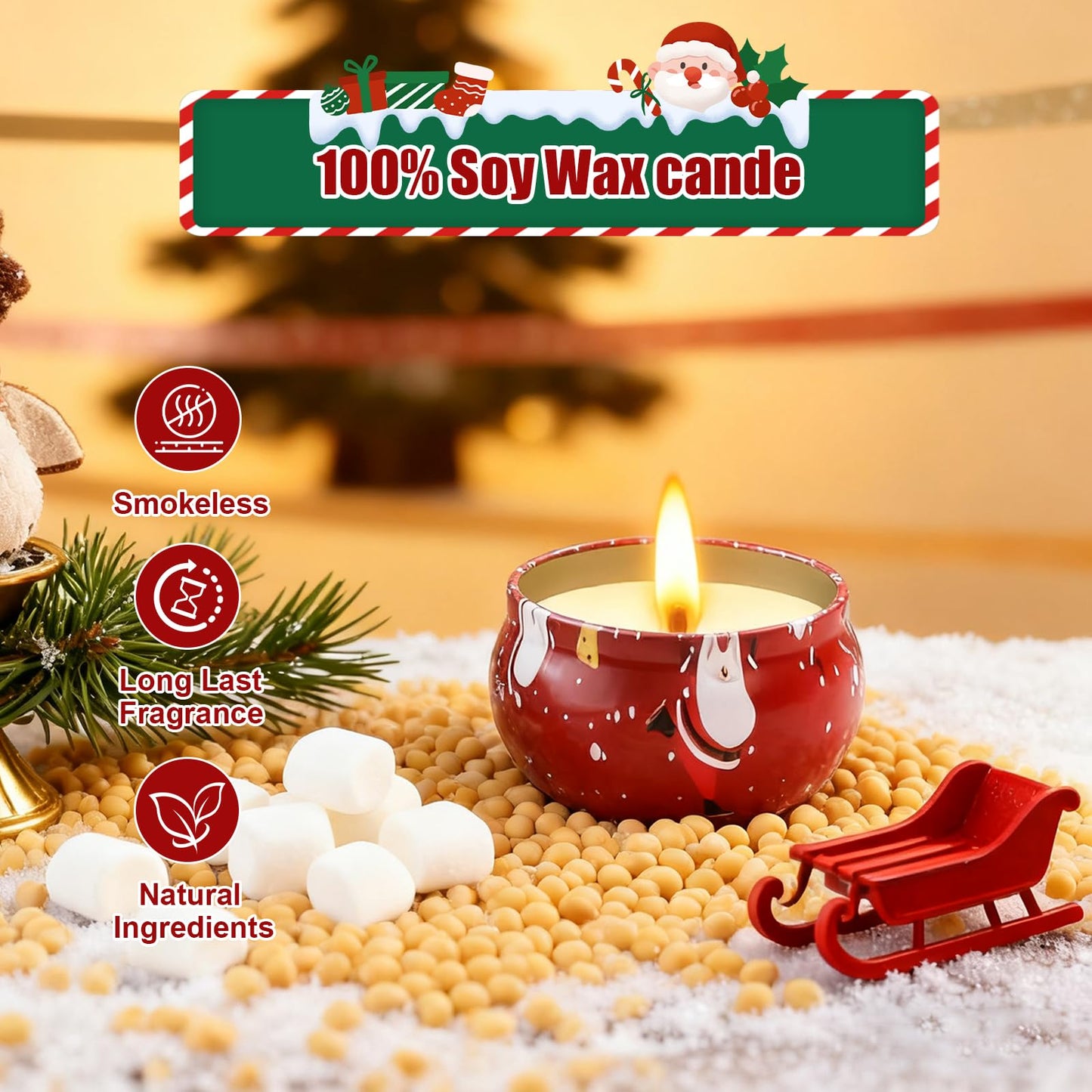 Christmas Scented Candle Gift 12 Pack, Christmas Candles for Home Scented, 100% Natural Soy Wax Long Lasting Jar Aromatherapy Candle Gifts for Mother's Day