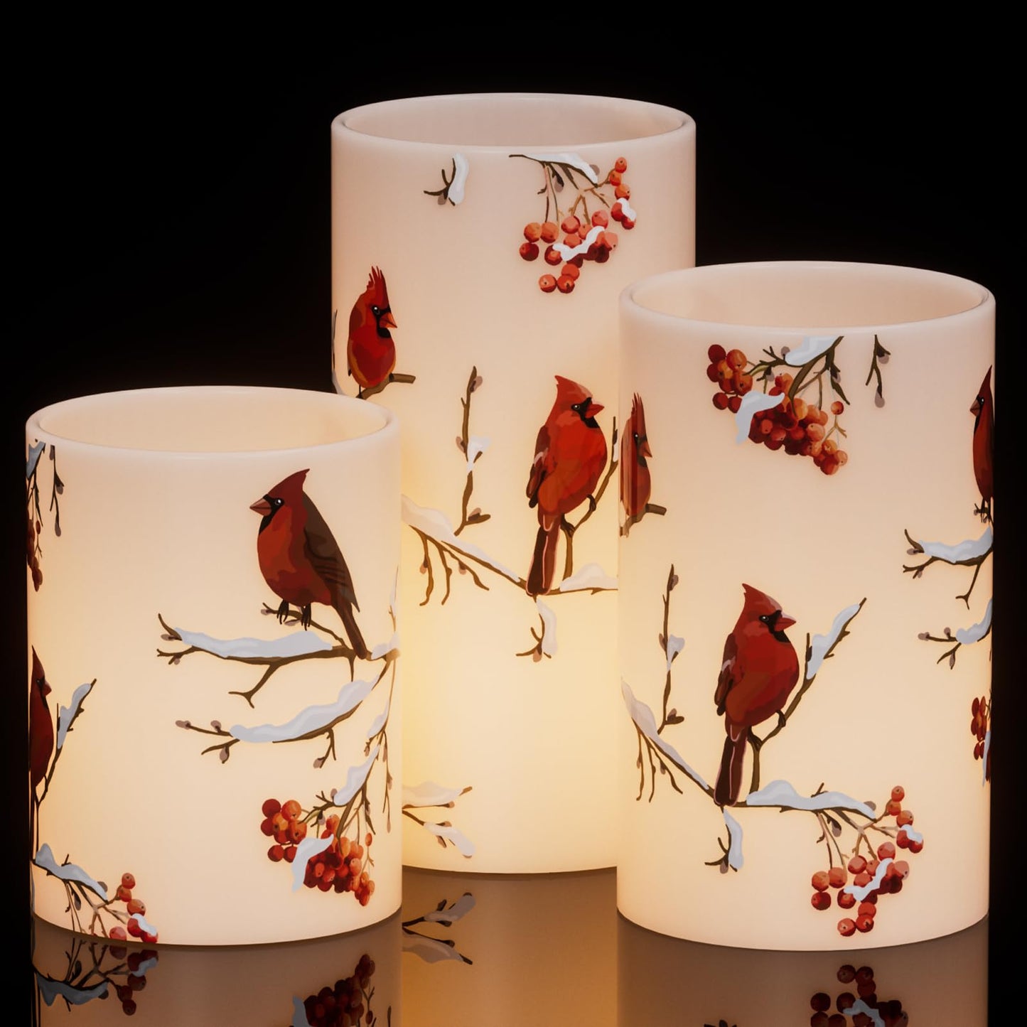 Lasumora Cardinal Theme Christmas Flameless Candles with 6H Timer, Real Wax LED Pillar Candles Flickering, Battery Operated Waxy Candles for Home Fireplace Christmas Décor, 3x4/5/6 inches