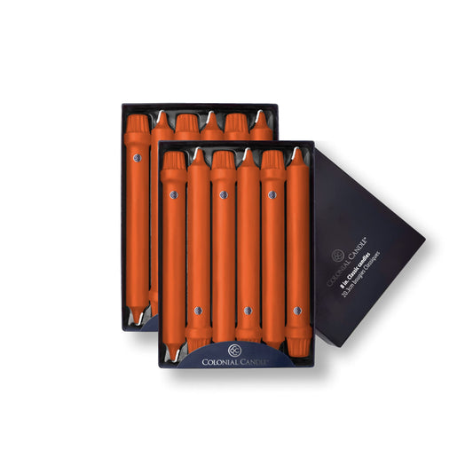 Colonial Candle Unscented Taper Candle, Classic Collection, Pumpkin, 8 In, Pack of 12 - Up to 6 Hours Burn