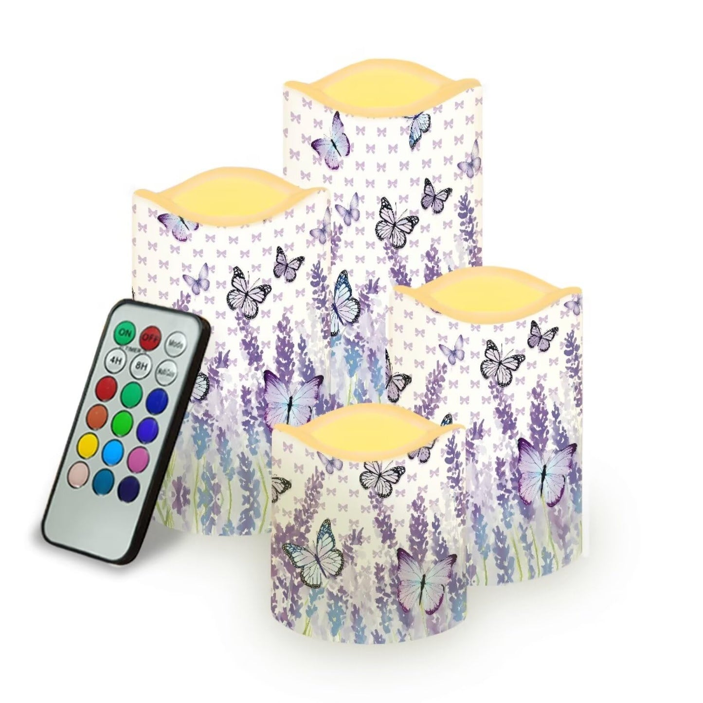 Cozeyat Lavender LED Candles Set of 4 Battery Powered Flameless with Remote Timer Flickering Waterproof for Indoor Outdoor Table Beach Garden Birthday