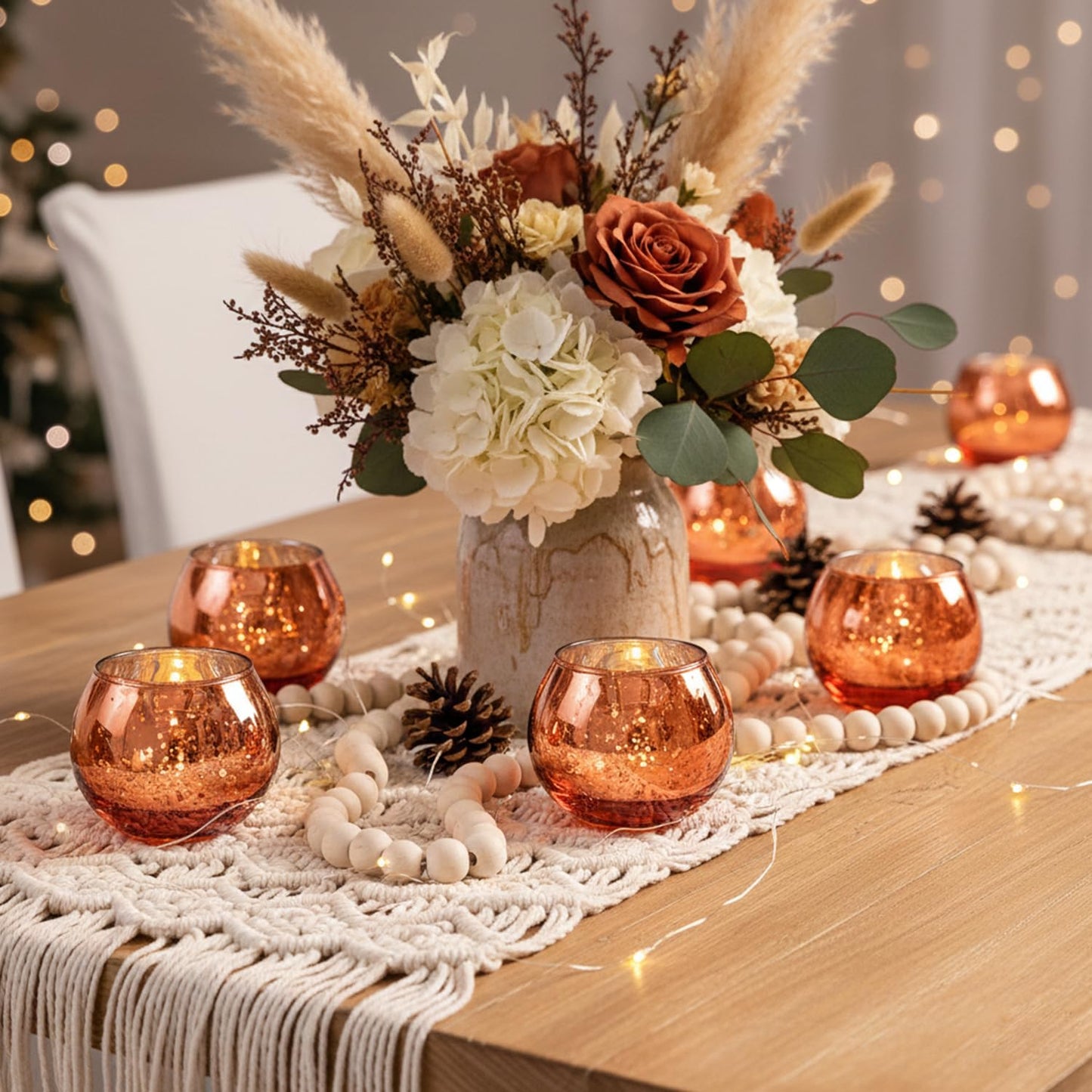 LAMORGIFT 24 Pcs Burnt Orange Candle Holders- Mercury Glass Candle Holders for or Boho Wedding Centerpieces, Bridal Shower, Party Table Decor, Fall and Holiday Home Decoration