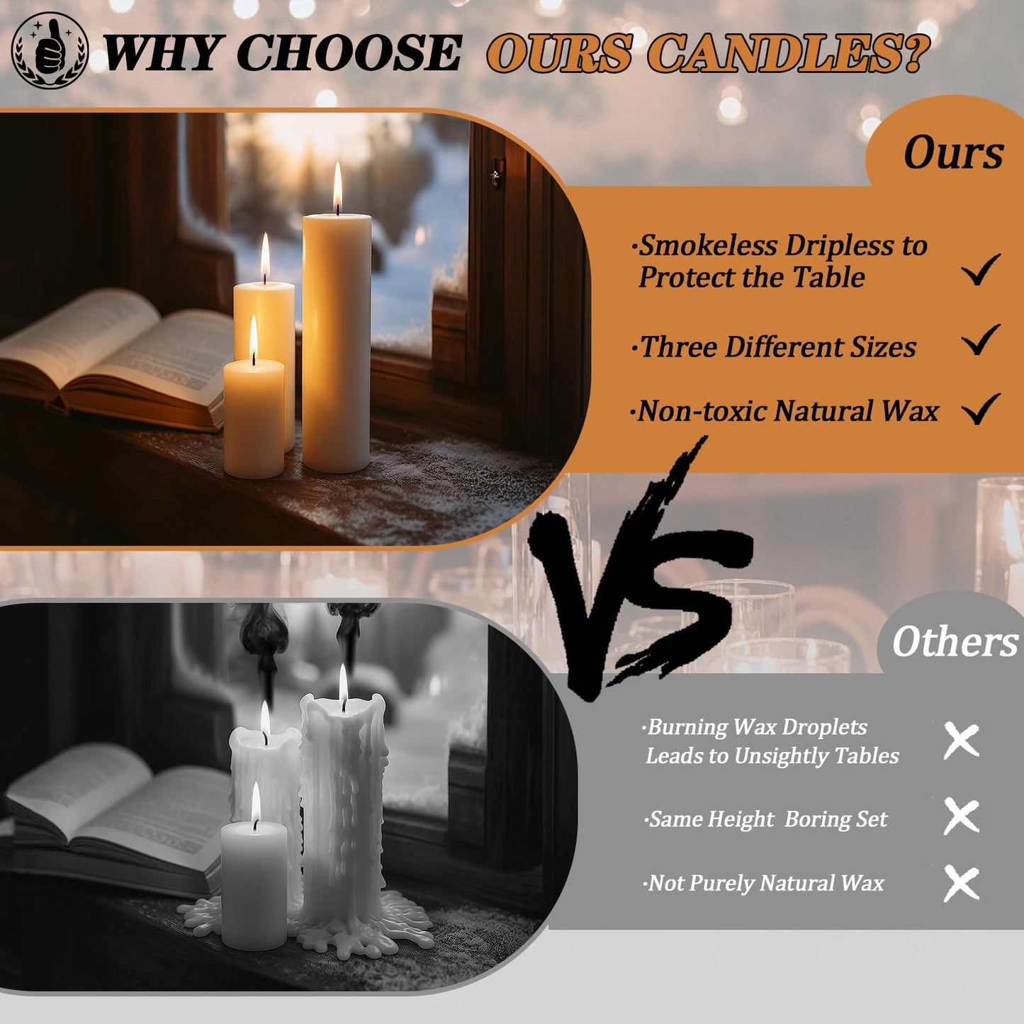 Trxvxo White Pillar Candles Bulk Set of 18，Hurricane Candles，3 Different Lengths 2 x 3/6/8 Inch (6 Each)，Dripless Unscented Smokeless，Gives You a Better Atmosphere When Organizing an Event Party.