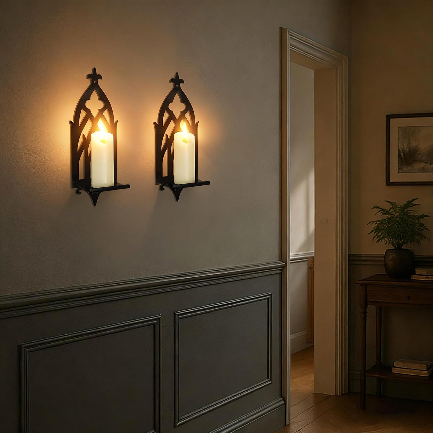 ZYIDBNG Wall Candle Sconces Set of 2, Victorian Gothic Metal Candle Holders for Pillar, Tealight, and LED Candles, Decorative Wall Decor for Living Room Dining Room (Black)