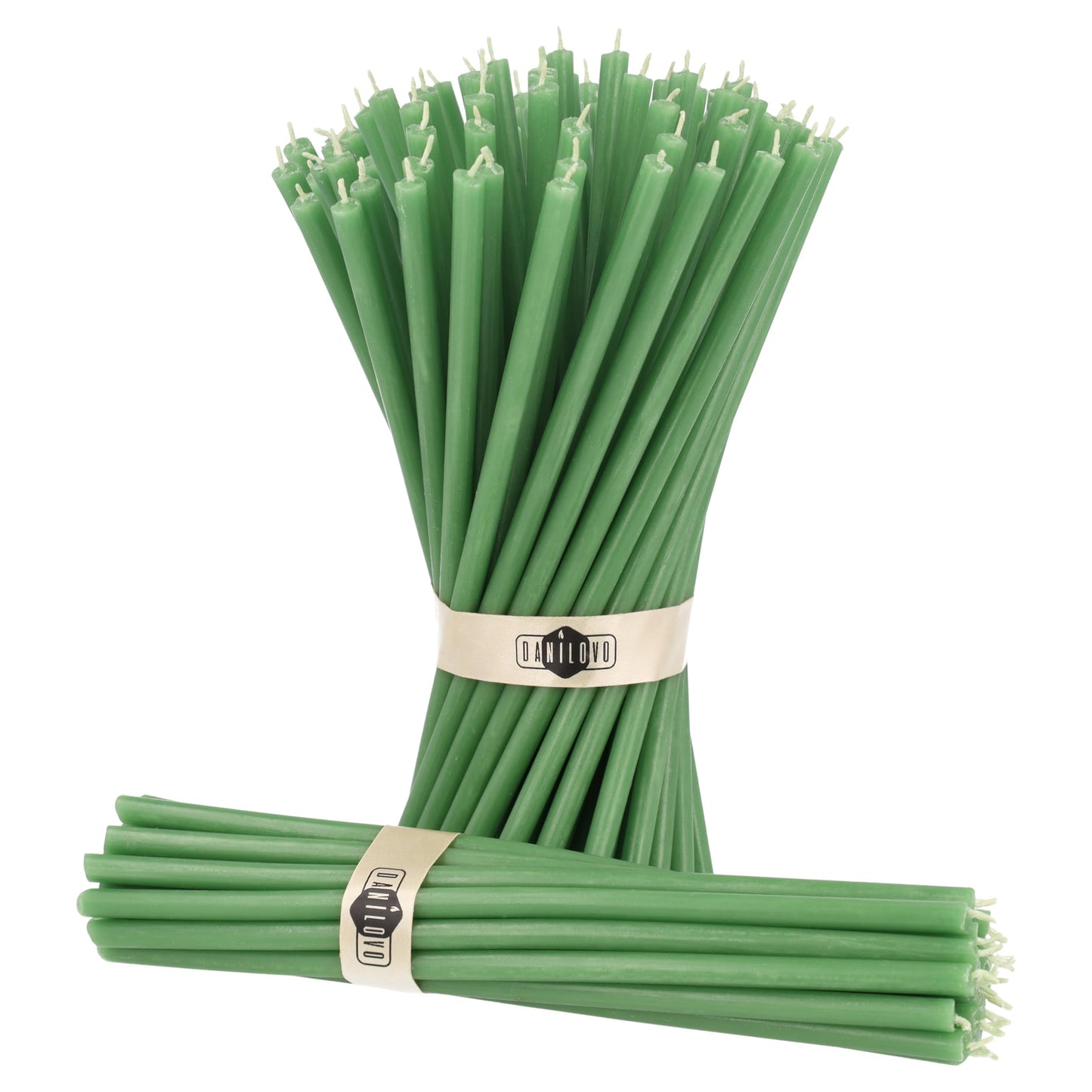 Danilovo Thin Taper Beeswax Candles - Honey-Scented, Decorative Candles Ideal for Birthday Decoration or Church Prayers - Green Drip Free, Tall & Smokeless Pack of 50 pcs, 7.3 x 0.24 inch