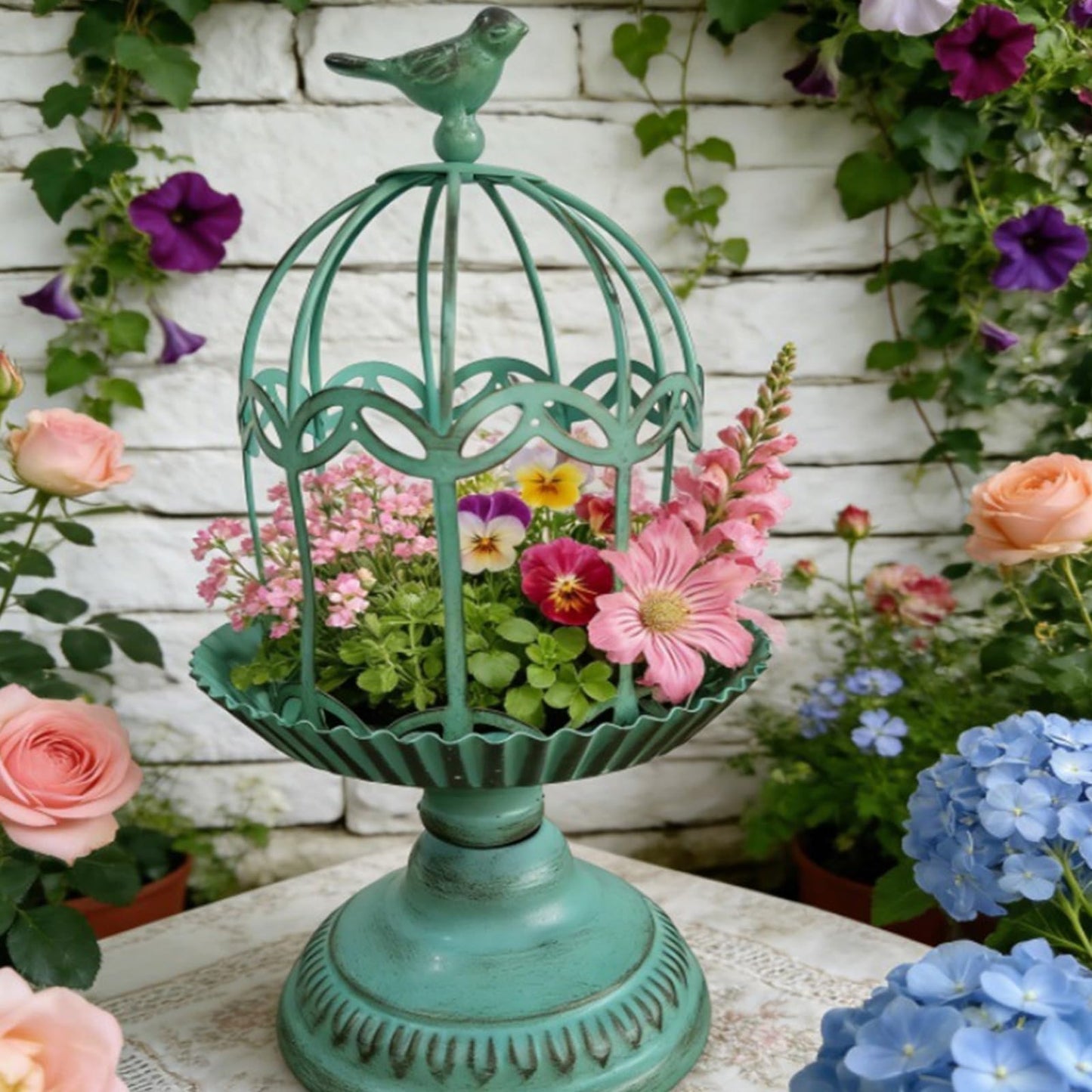 Decorative Candlestick Metal Flower Binding Birdcage Holder Desktop Ornament Home Wedding Decoration Accessories Home Gardening Accessories
