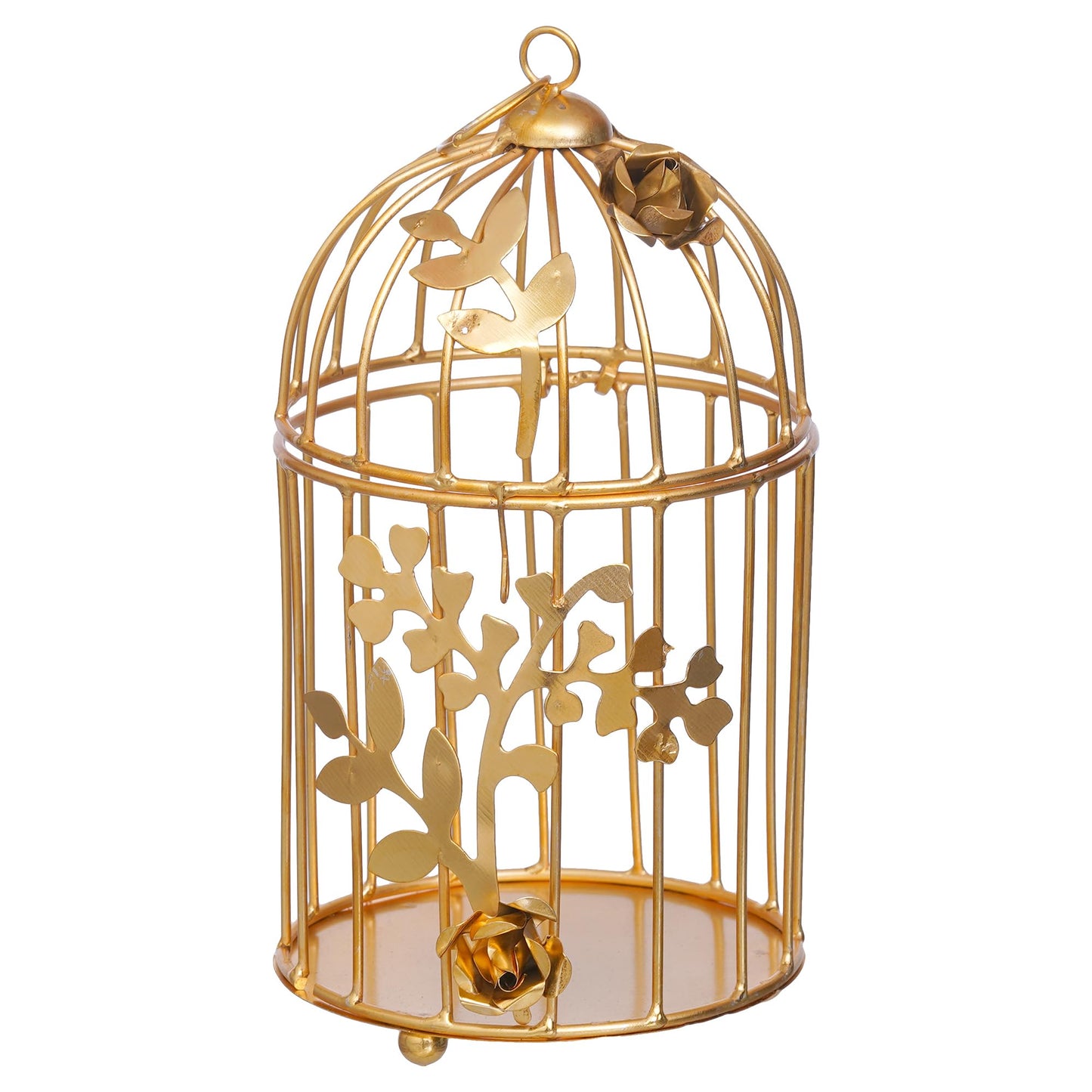 Webelkart Gold Colour Metal Iron Bird Cage tealight Candle holder with Flower Vine- Diwali Candle Holder- Diwali Decorations items For Home Decor