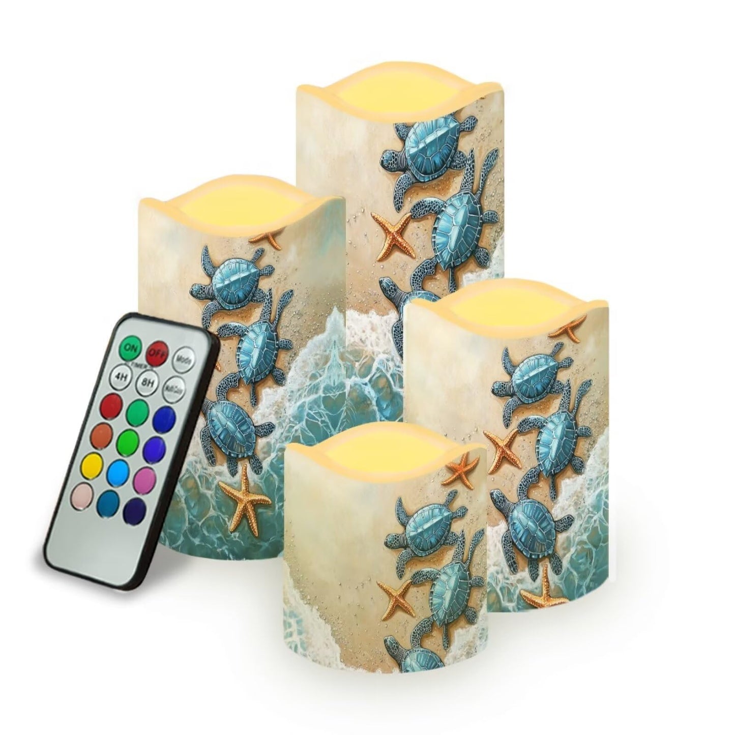 Ystardream 4PCS Flameless Candle Sea Turtle Led Flameless Candles with Remote Fake Candles that Look Real for Home Living Room Bathroom Bedroom Decor,Starfish
