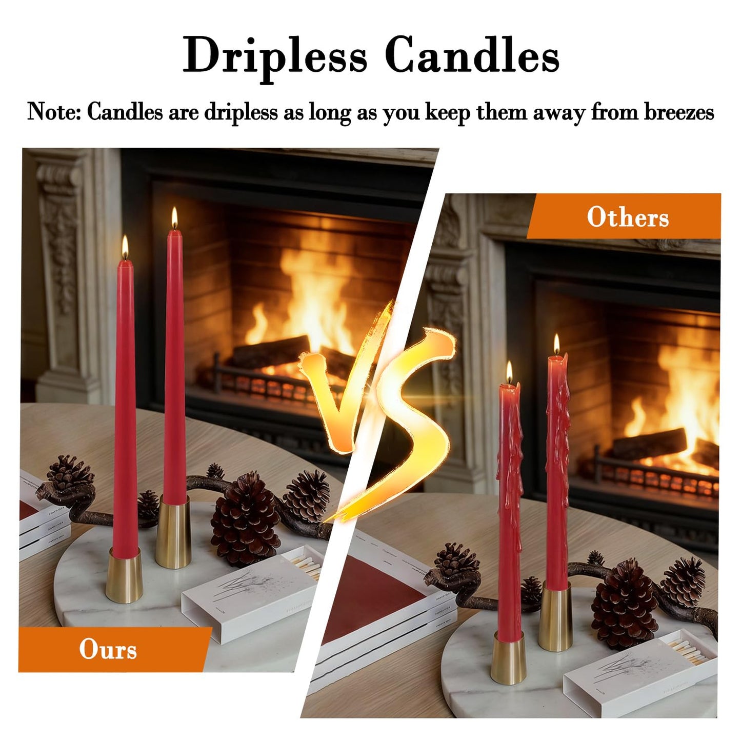 12Pack Red Taper Candles-10 inch Unscented and Dripless Dinner Candles, 8-9 Hours Burn Time, Hand Poured Tall Candlesticks-Ideal for Home Decor Weddings, Dinner Parties, Christmas Candlesticks