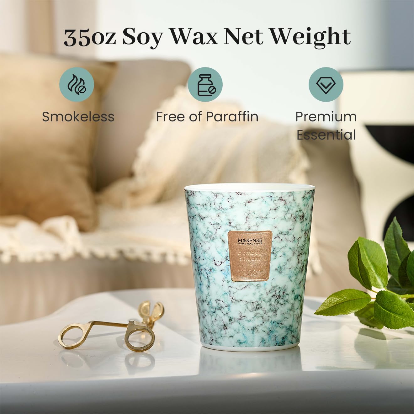 M&SENSE Extra Large Candle 35oz 150H BambooStream Scented Candle,3 Wick Highly Scented Jar Candle, XL Candles Gift for Stress Relief, Meditation, Yoga