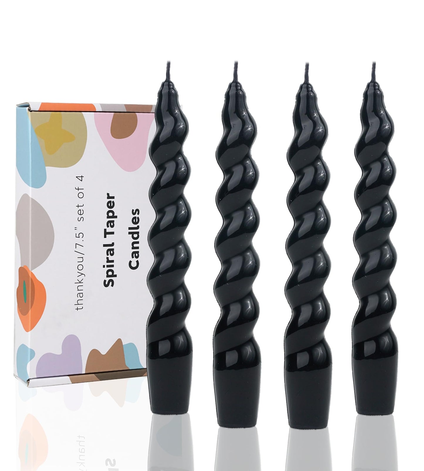 LPUSA Black Spiral Taper Candles Handmade Candlestick Candles Wax Unscented Dinner Candle Dripless for Wedding, Dinner, Holiday, Party, Home Decor Set of 4（7.6''Black