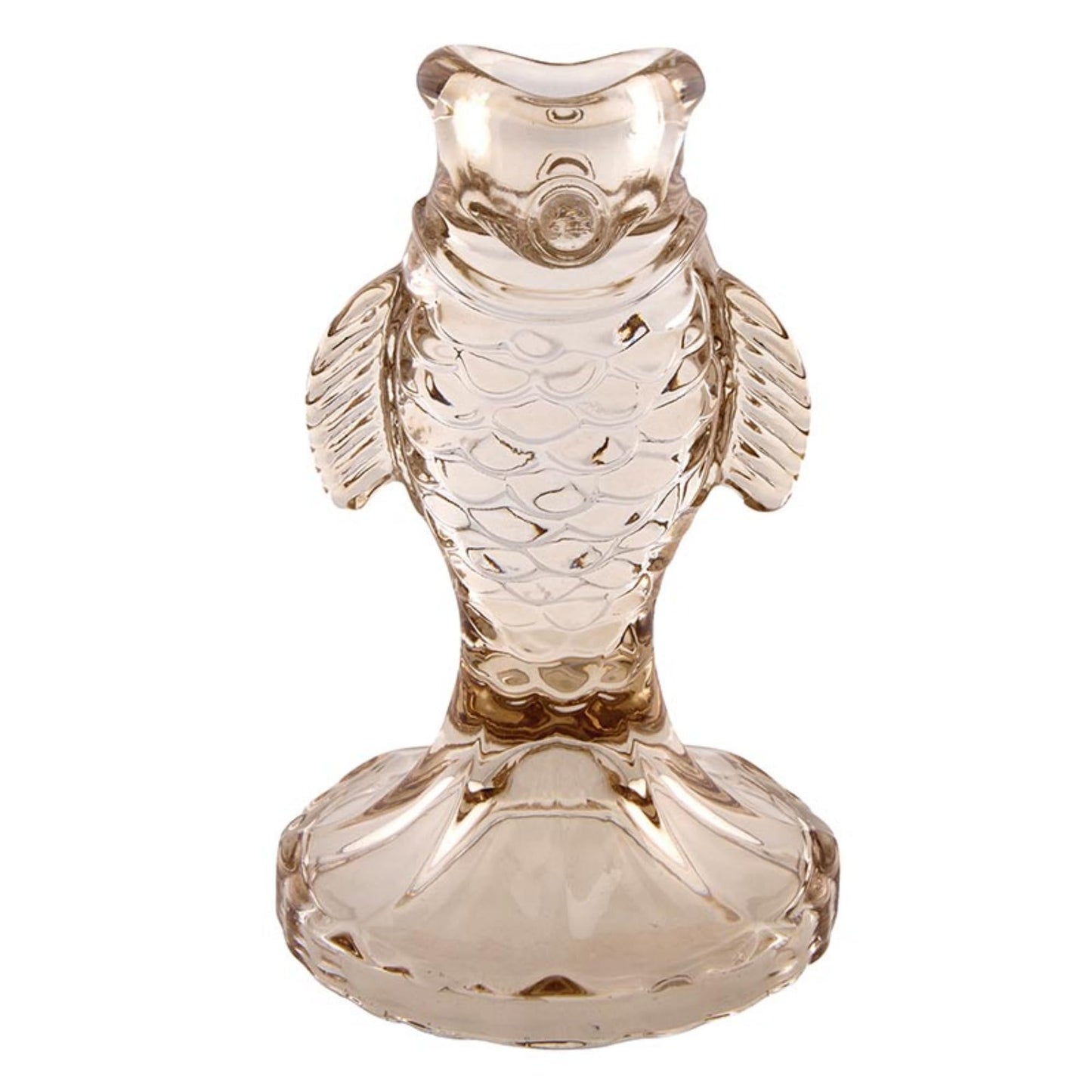 47th & Main Candle Holder for Taper Candle Fish-Shaped Glass Candlestick Candleholder, 3" Dia x 5" H, Beige