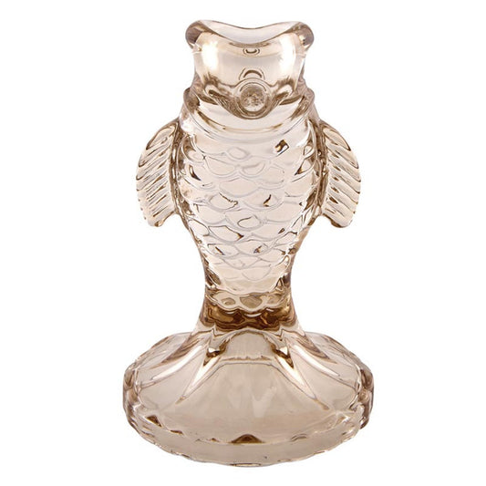 47th & Main Candle Holder for Taper Candle Fish-Shaped Glass Candlestick Candleholder, 3" Dia x 5" H, Beige