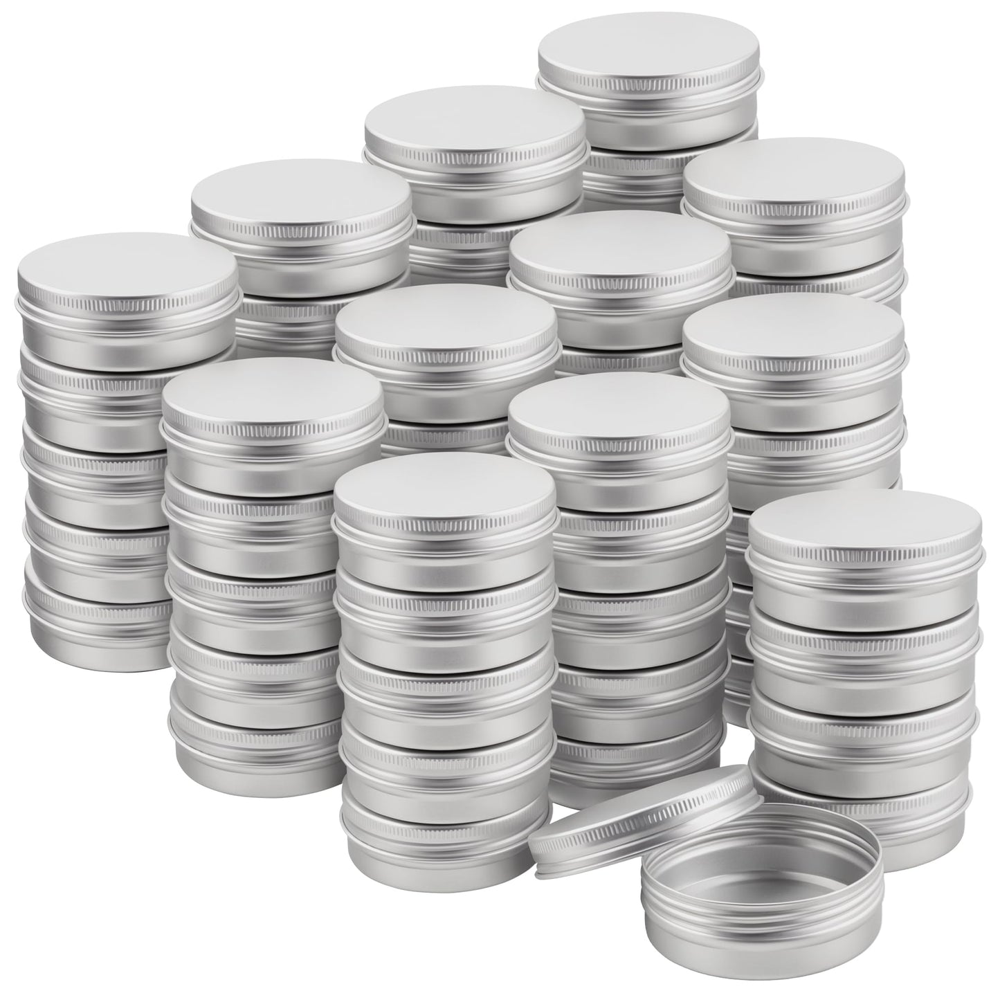 SEHOI 60 Pack 2oz Aluminum Tins Cans, Large Round Metal Tins Jars with Screw Lid, Metal Tin Food Candle Containers for Cosmetic, Spices, Candies