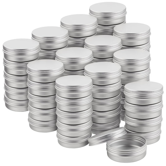 SEHOI 60 Pack 2oz Aluminum Tins Cans, Large Round Metal Tins Jars with Screw Lid, Metal Tin Food Candle Containers for Cosmetic, Spices, Candies