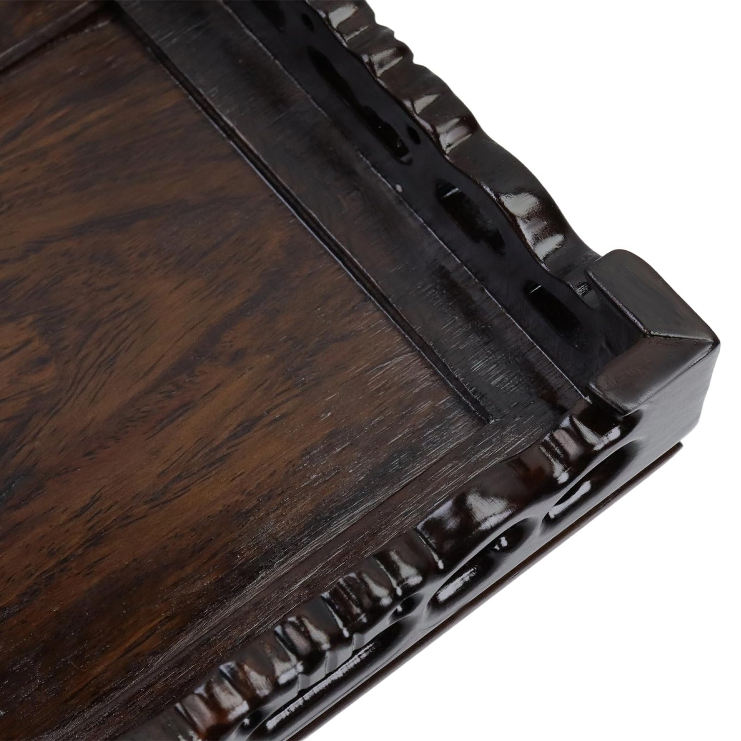 LC LICTOP Oriental Ebony Wood Display Stand, 5.5 Inch Square Wooden Pedestal Base, Carved Wood Riser for Vase, Teapot, Trophy, Fishbowl, Home Decoration