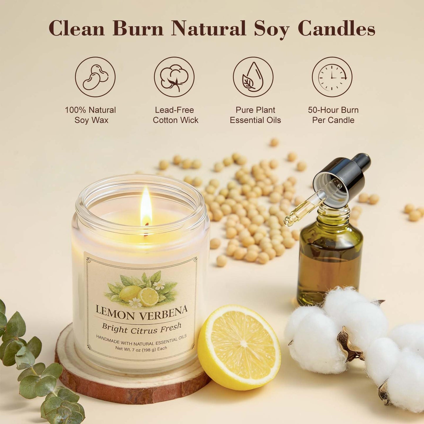 Scented Candle Gift Set, 6 Pack 7oz Natural Soy Wax Aromatherapy Candles, Coconut Vanilla Lemon Verbena Fresh Linen Scents, Long Burning Candles for Home Relaxation & Gifting