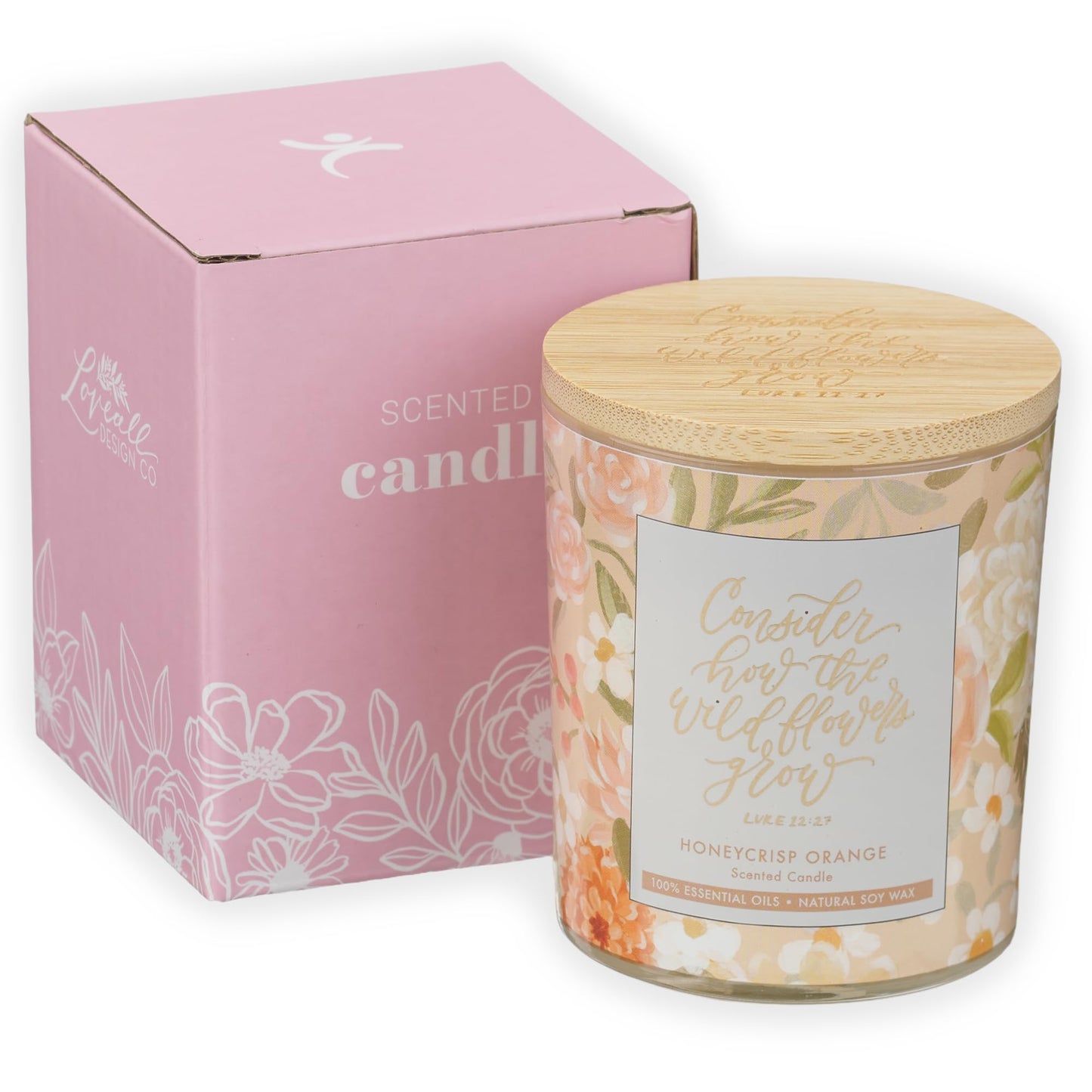 Christian Art Gifts Soy Wax Scented Candle: Honeycrisp Orange Scent, Wildflowers Grow Bible Verse, Pure Essential Oils, 4.5 oz, Up to 20 Hours Burn Time, Glass Jar w/Bamboo Lid, Encouragement Gift