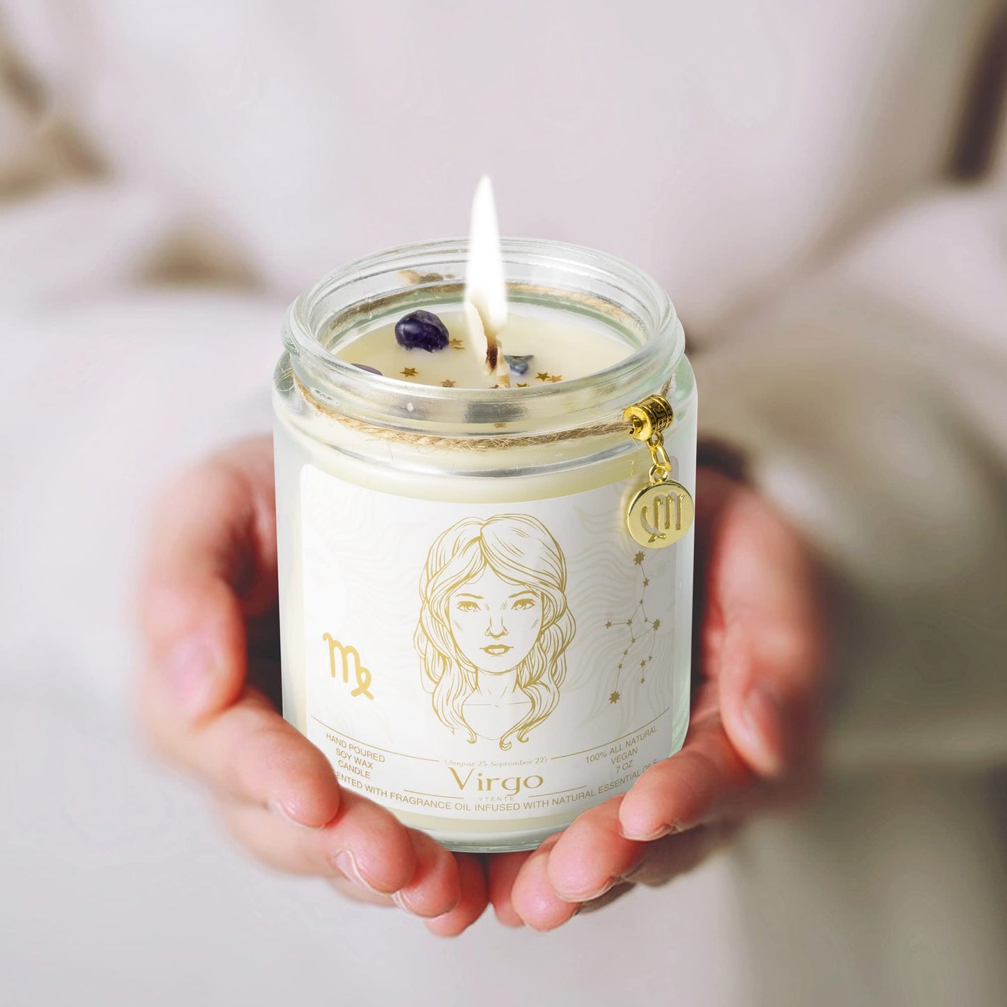 YTENTE Virgo Zodiac Sign Candles Gift, Zodiac Crystals Candle Jar,Astrology Lavender Scented Soy Stones Candles Best Friends Gifts for Women Men Sister Brother Funny Birthday Gift…