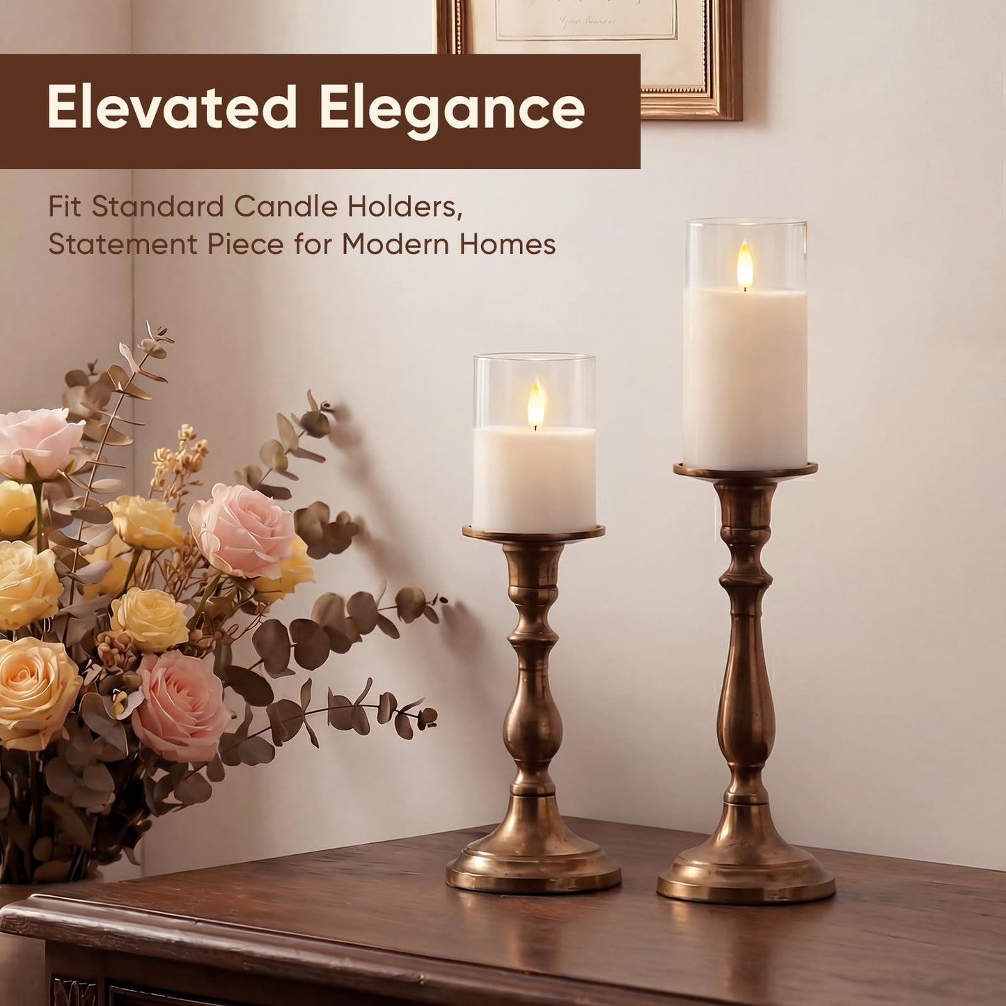 Amagic 3"x4"6" Clear Glass Flameless Candles Battery Operated with Timer, Remote Control, LED Pillar Candles, Battery Powered, Valentine's Day Decor, Pure White Wax, Set of 2
