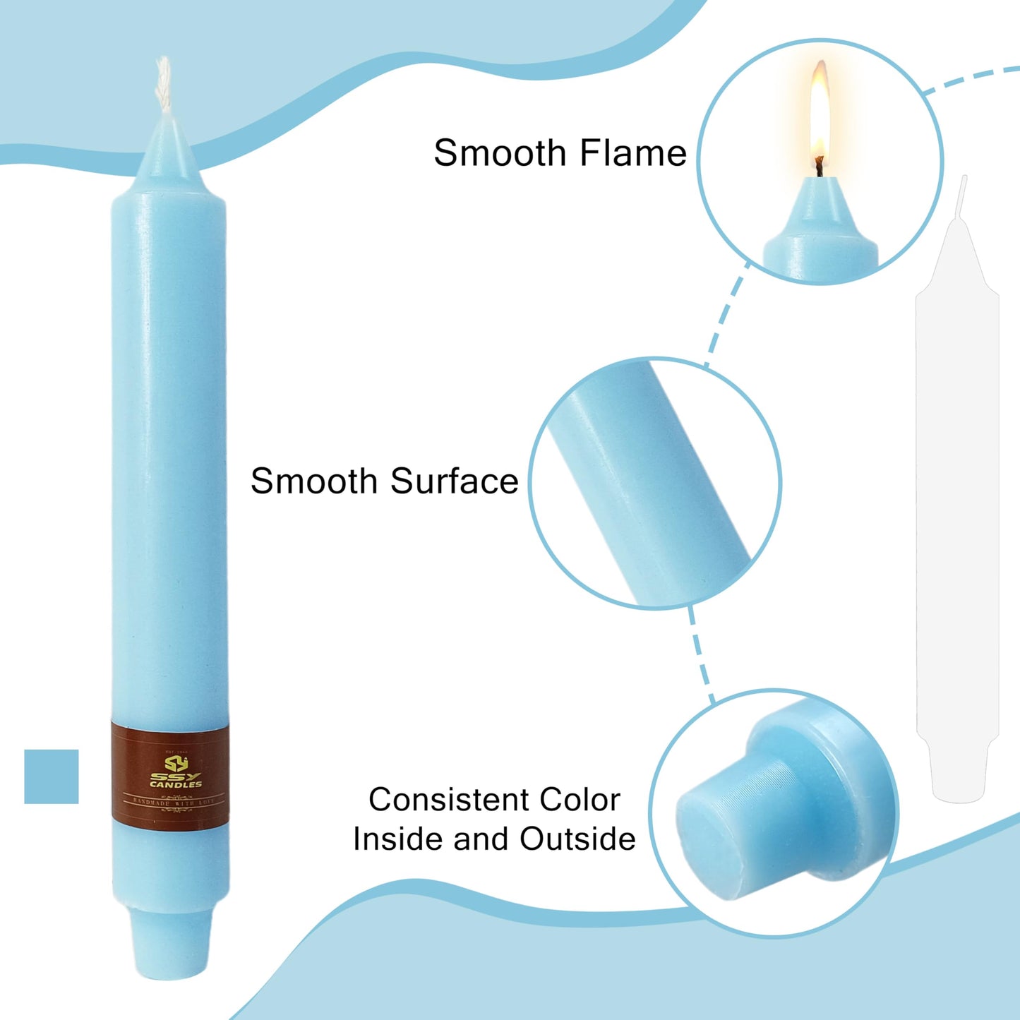 Blue Taper Candles 9 inch - 4 Pack Fat Candle Taper Candles Dripless, Smokeless, Unscented Hand Poured Tall Candlesticks - Perfect for Home Decor, Weddings, and Special Occasions