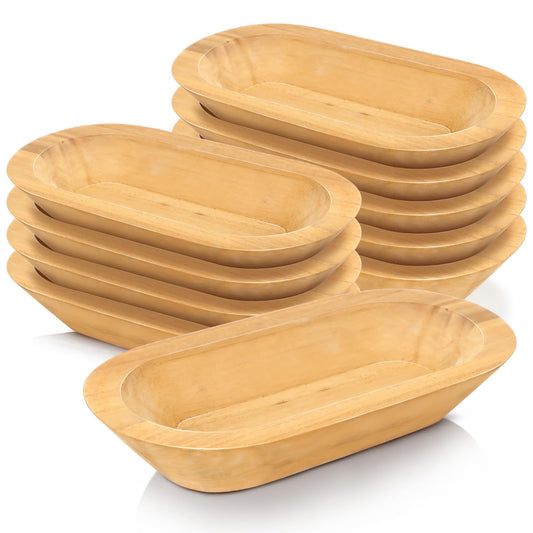 Nuogo 10 Pack Wooden Dough Bowls Bulk for Candles Making Decorative Rustic Dough Bowls Vintage Farmhouse Wooden Table Centerpiece for Wedding DIY Home Crafts Supplies Decoration(12.5 Inches,Khaki)