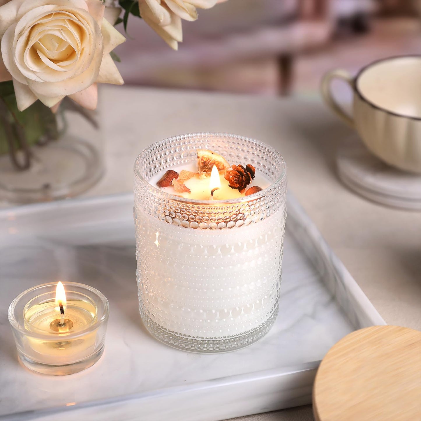 DARJEN 12 Pack Clear Candle Jars for Making Candles- 8 OZ Empty Glass Candle Making Jars with Bamboo Lids and Labels, Candle Making Supplies Candle Containers for Home DIY