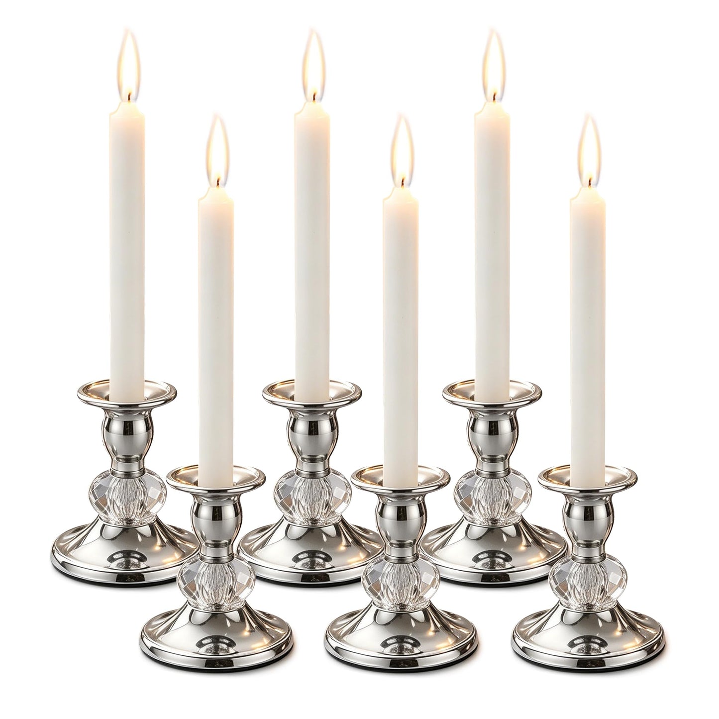 Candlestick Holders Taper Candle Holders, Candle Stick Candle Holder for Table Centerpiece, Wedding Reception, Festive Christmas Mantel Decoration or Home Decor (Silver, 3 Sets(6 Pcs))