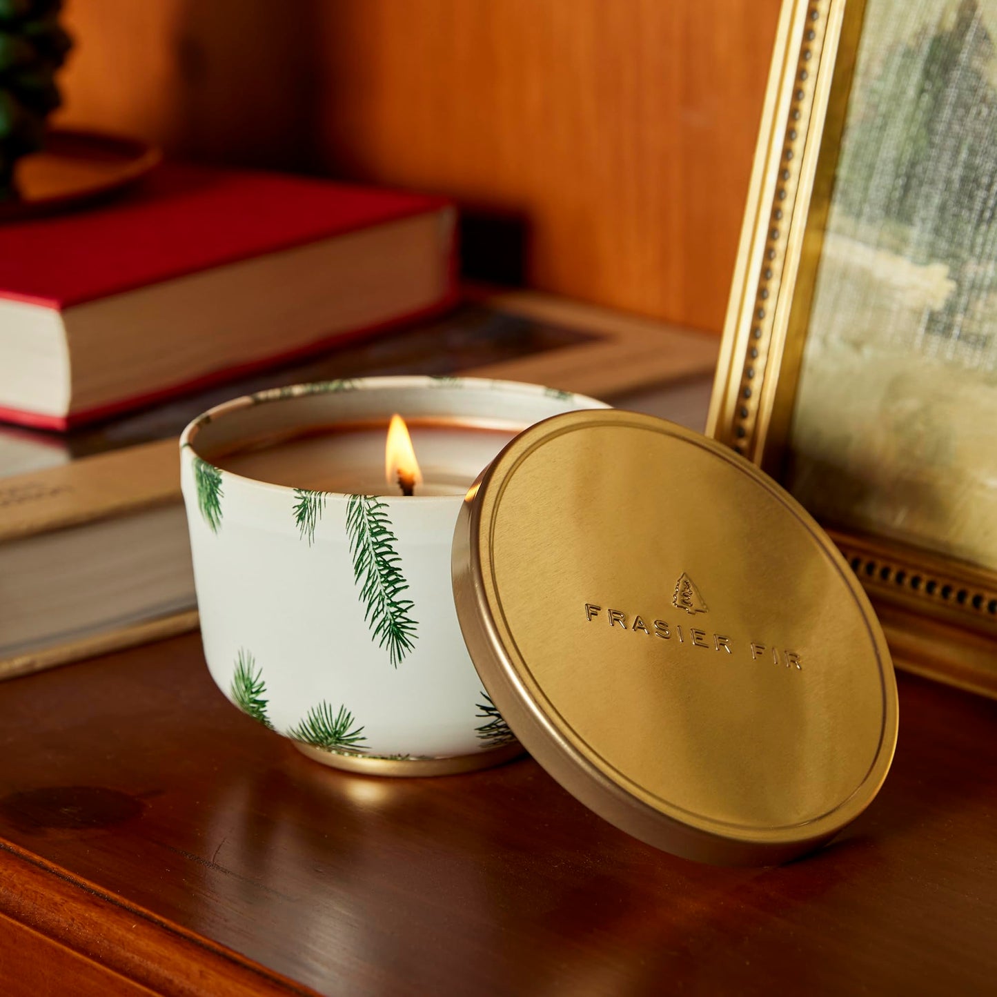 Thymes Scented Candles for Women & Men – Tin with Lid – Luxury Home Decor – Holiday Candles with Notes of Crisp Siberian Fir Needles, Cedarwood, & Sandalwood (Frasier Fir, 6.5 oz)