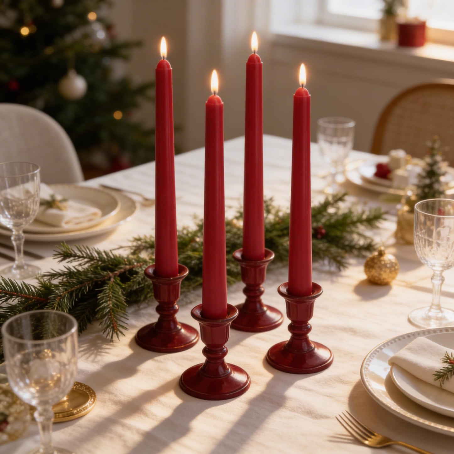 Viyffo Taper Candles, 10 Inch, 12 Pack, Winter Berry – Unscented, Dripless & Smokeless Design, Up to 8 Hour Burn – Long Tall Taper Candlesticks for Wedding, Dinner & Home Decor