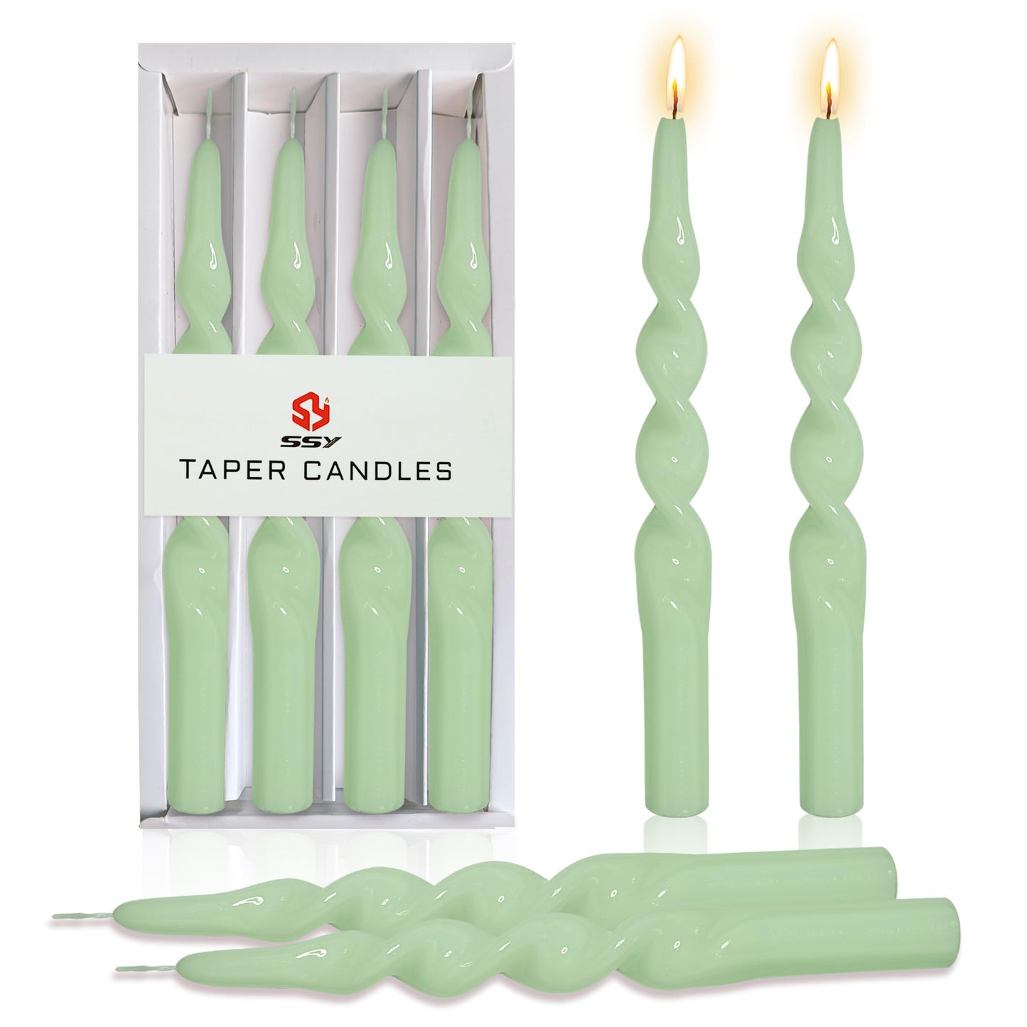 10 Inch Spiral Candles Set of 4, Light Green Taper Candles, Handmade Twisted Candles, Unscented Candle Sticks for Summer Wedding Dinner Decor