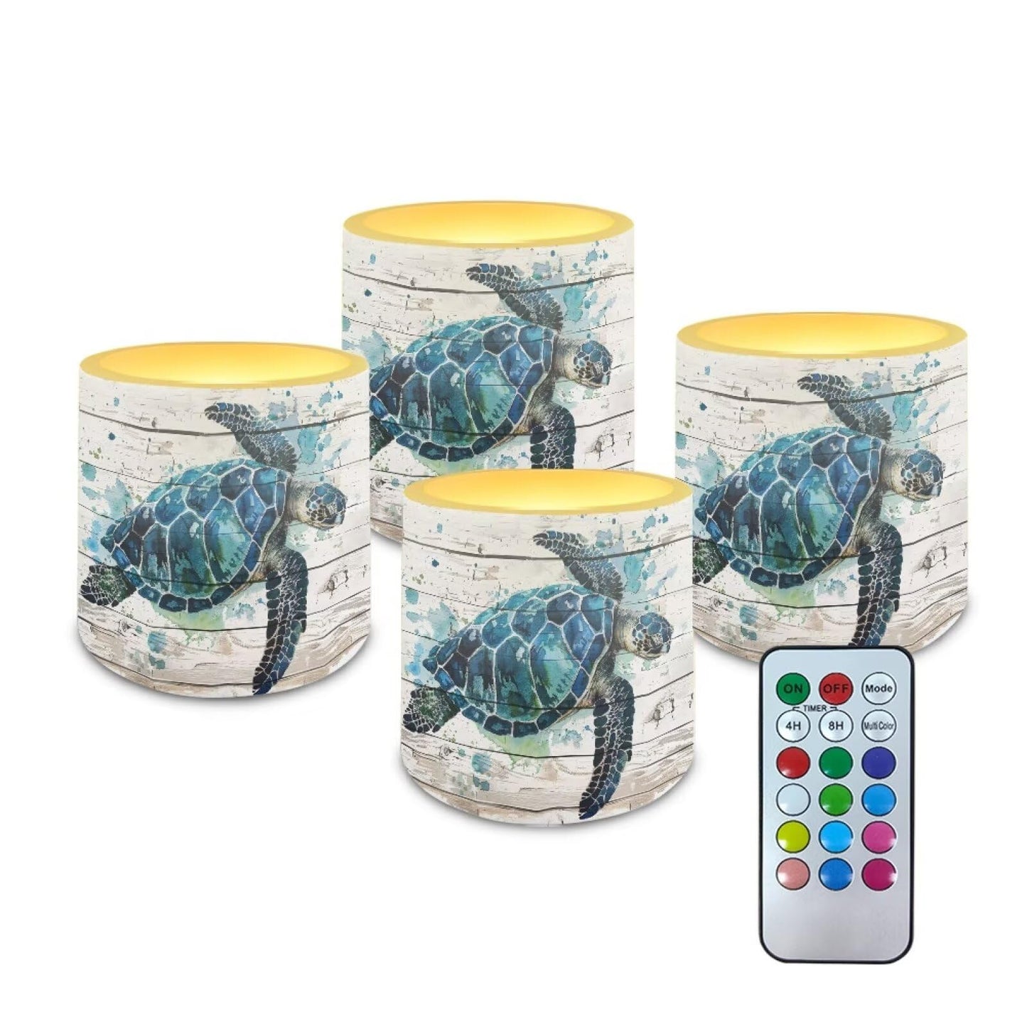 NETILGEN Sea Turtle Flameless Candles with Remote Timer Pack of 4 Battery Operated LED Pillar Candles 3 inch Realistic Flickering Flameless Candles Home Decor