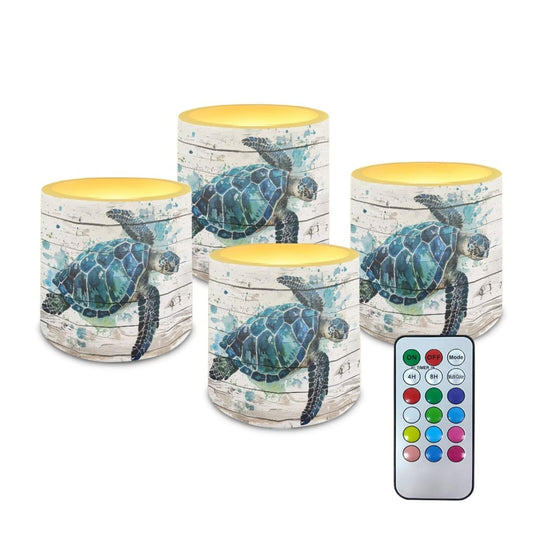 NETILGEN Sea Turtle Flameless Candles with Remote Timer Pack of 4 Battery Operated LED Pillar Candles 3 inch Realistic Flickering Flameless Candles Home Decor
