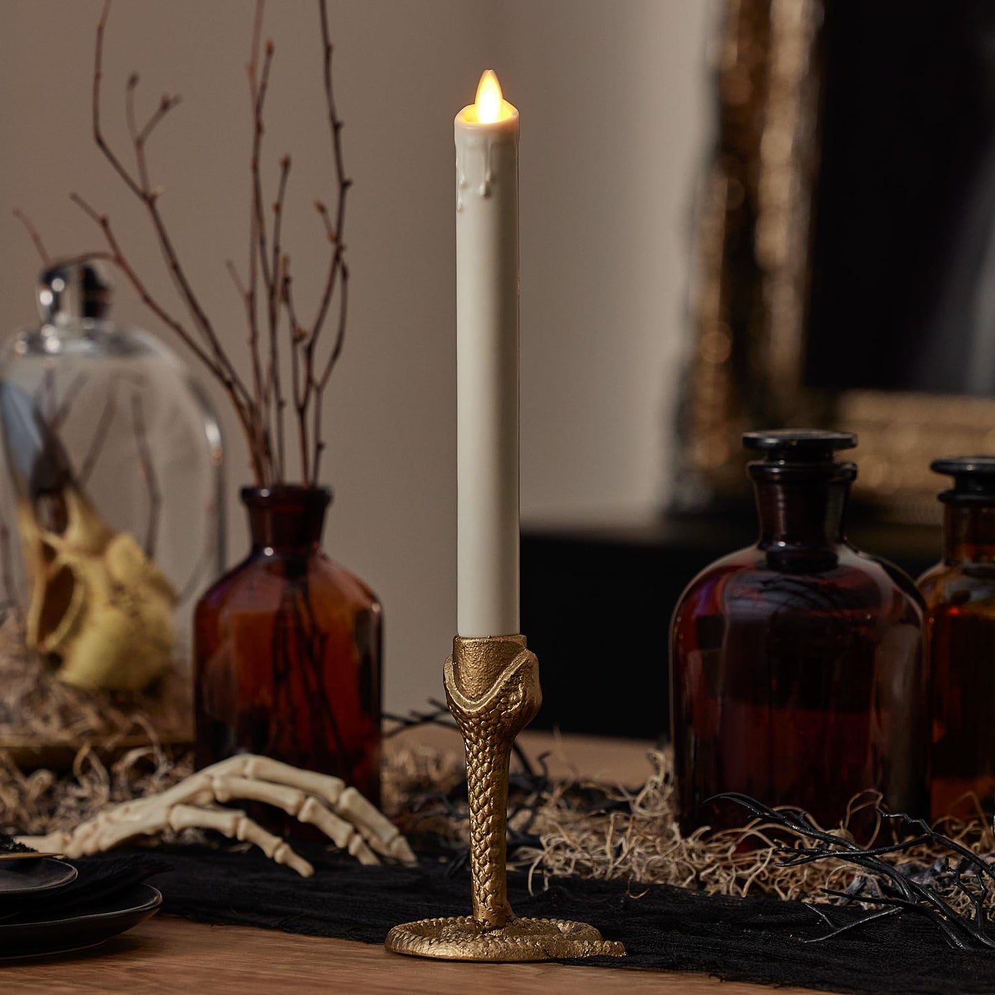 Luminara White Single Wax Drip Flameless Candle Tapers (1 x 9.5 inch), Moving Flame LED Candle Unscented Real Wax with Dripped Top Timer Function, Table, Mantel, Holiday Decoration