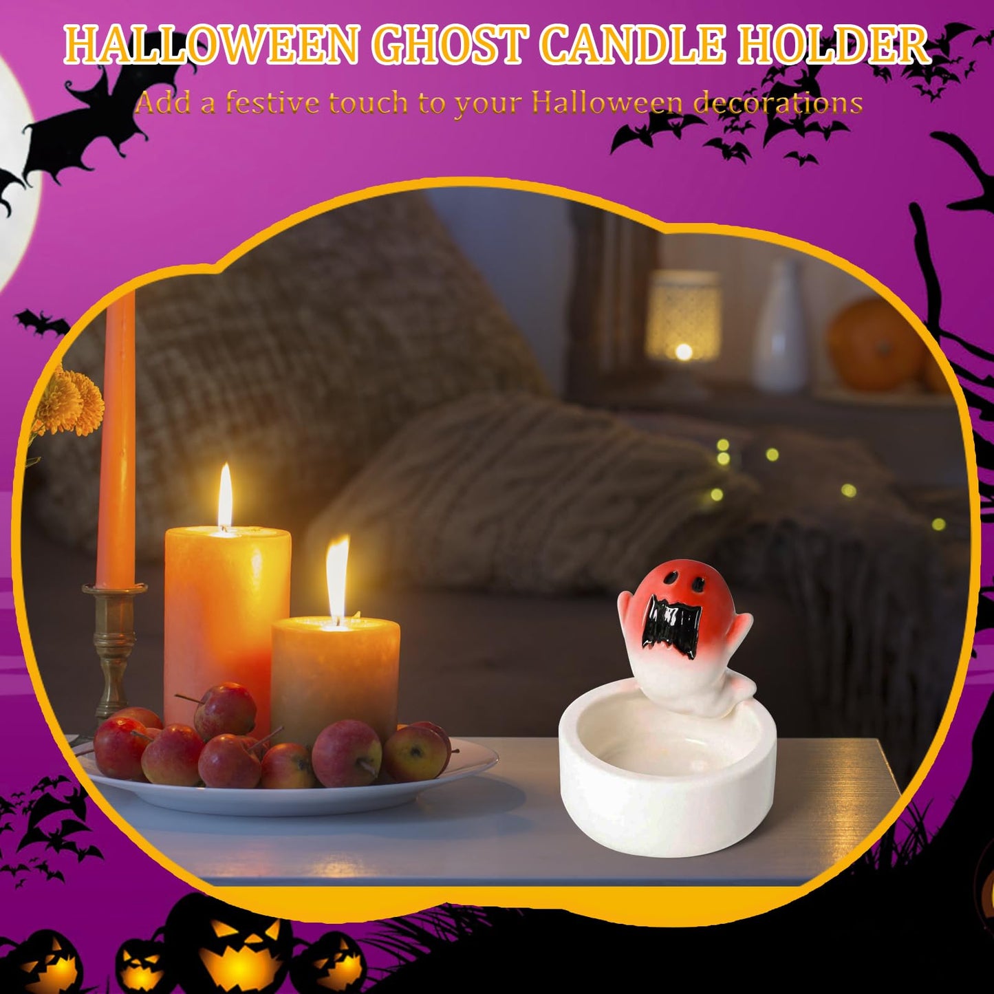 Ghost Ceramic Candle Holder - Screaming Ghost Design Candles Holders, Halloween Decor for Home & Parties,Gift for Halloween