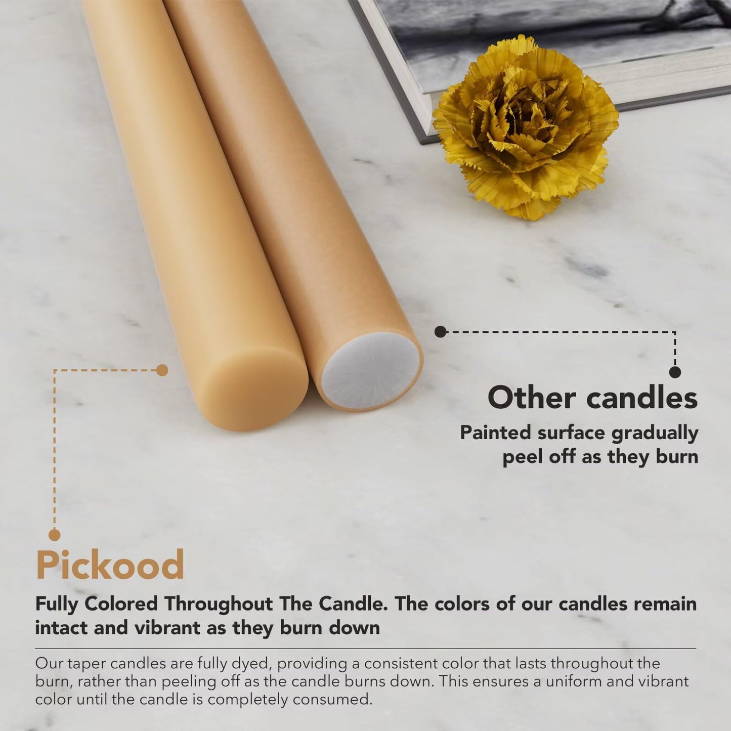 Pickood 12-Inch Tall Dripless Taper Candles Set of 4 - Beige Tapered Candles, Perfect for Christmas - Smokeless, Unscented, Long Burning - Hand Poured, Colored Tall Candlesticks - Beige