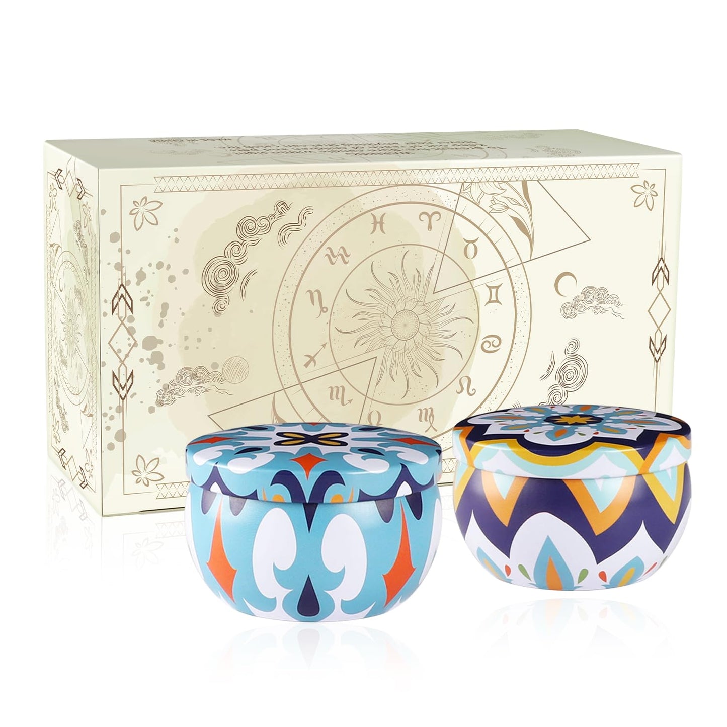 2 Pack 2.2-Ounce Scented Jar Candles - Victoria Style - Perfect for Travel, Yoga, Bathing- Vibrant Colorful Iron Can Jars Candles(Lavende& Peppermint)