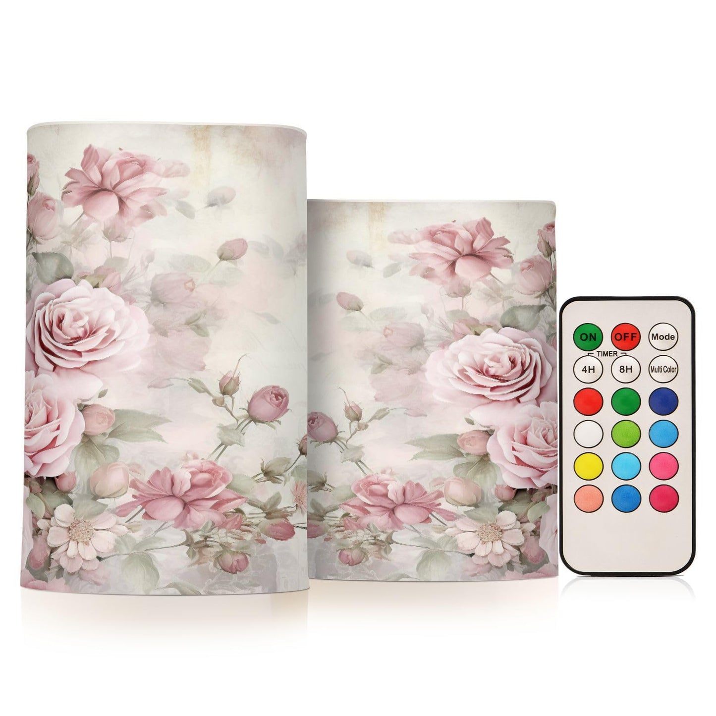 ALAZA Pink Rose Flowers Flickering Flameless Candles Floral Battery Operated with Remote Timer,Tea Light Candles LED Pillar Votive Candles Set of 2 for Outdoor Indoor Decorations