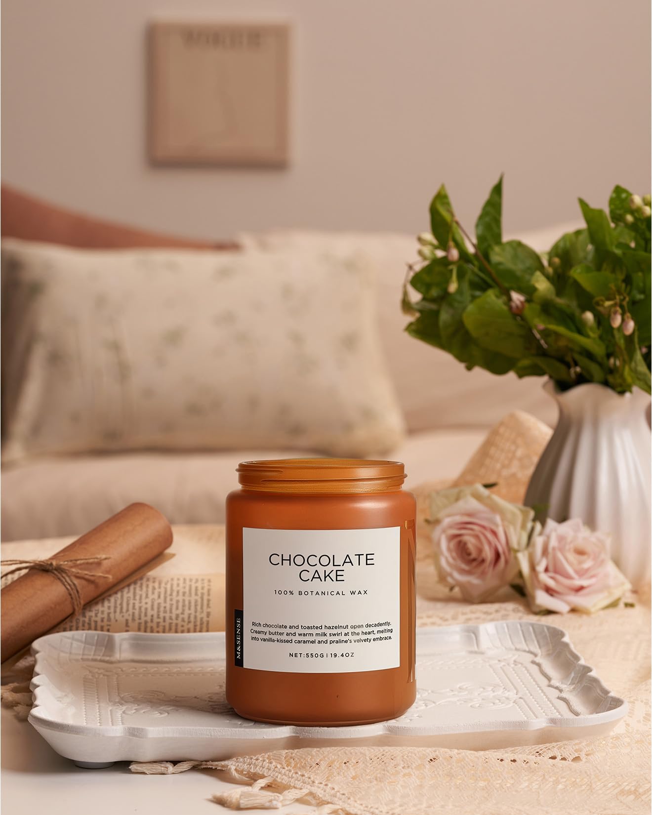 M&SENSE Chocolate Layer Cake Scent Candles, Large Natural Soy Wax 110 Hours Burn Time Clean Non Toxic Scented Classic 2 Wicks Candle 19.4oz for Home Office