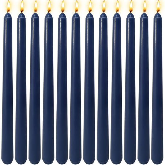 12 Pack 10 inch Navy-Blue Taper Candle Set for Holiday Dinner Party, Unscented Long Candlesticks, Dripless and Smokeless, 7-8 Hours Burn